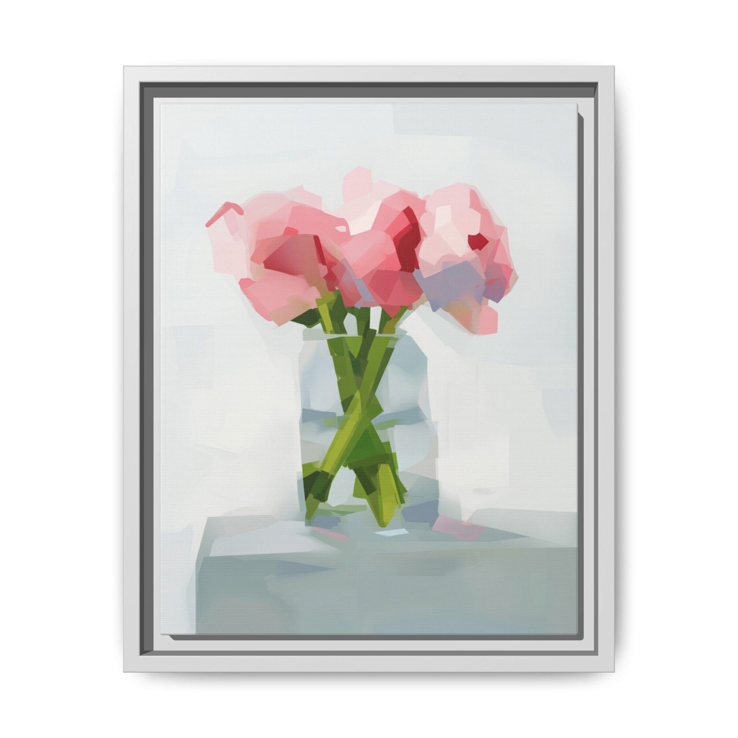 Framed Floral Canvas Art — Pink Peonies in Vase (Matte)