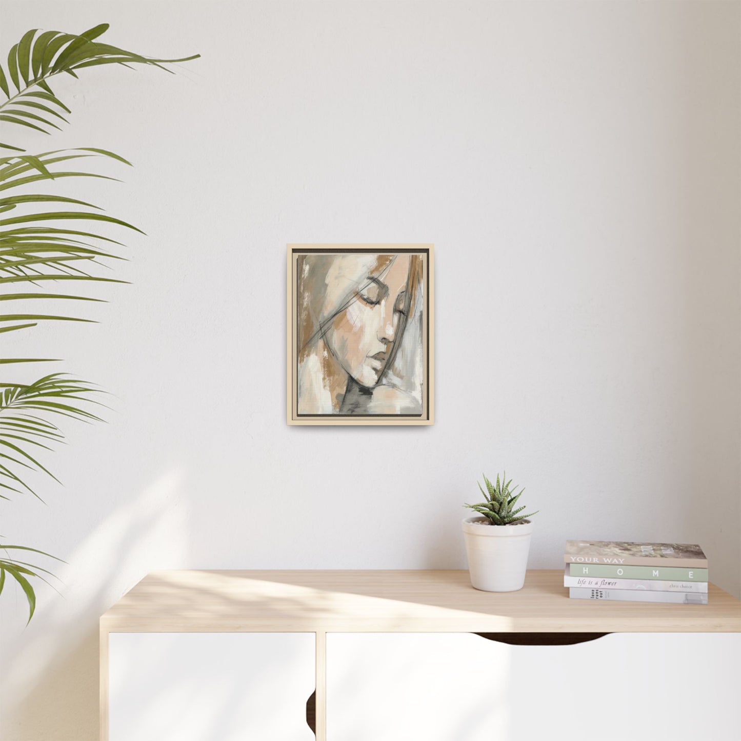 Framed Matte Canvas Art — Serene Abstract Portrait in Neutrals