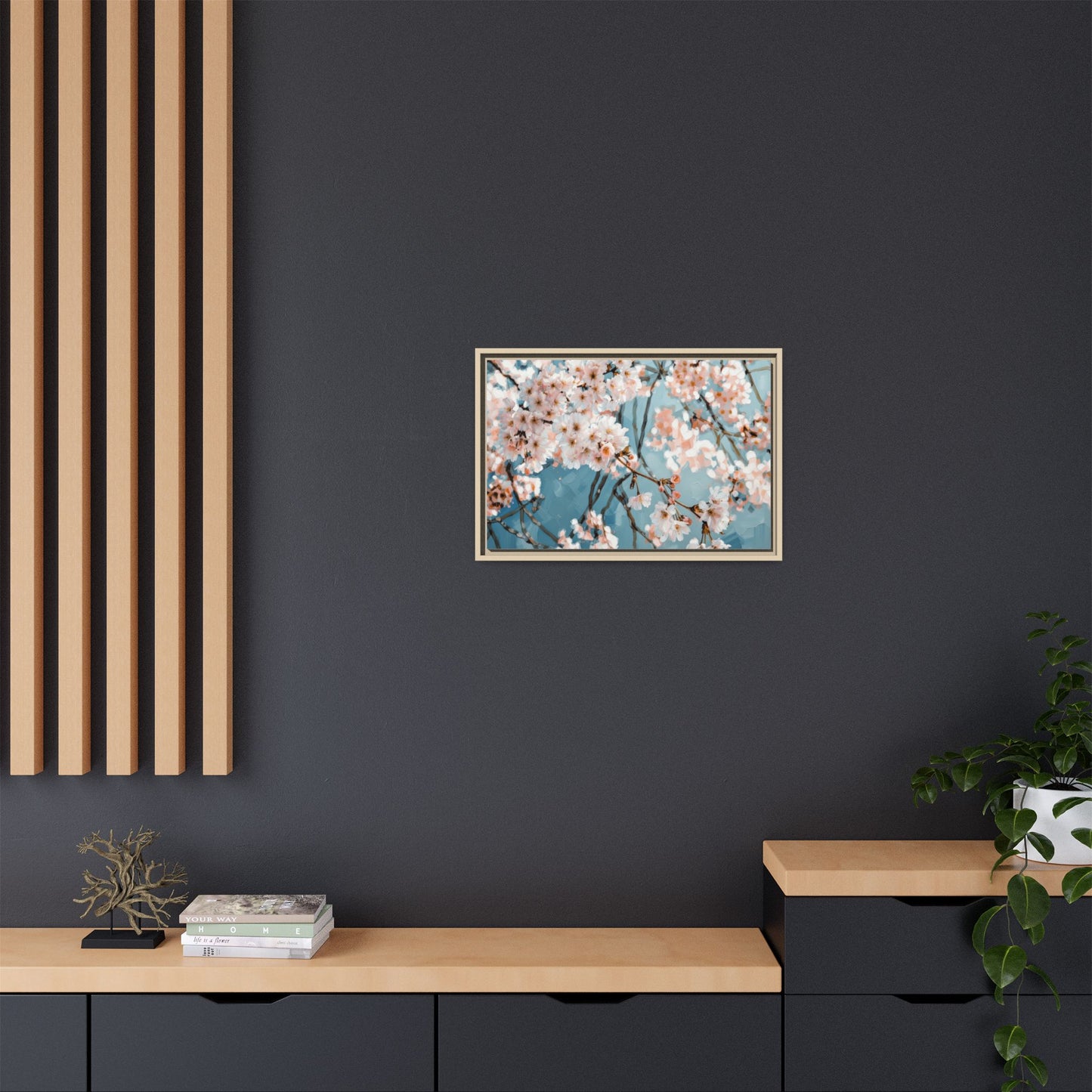 Framed Cherry Blossom Matte Canvas Print — Soft Pink Floral Wall Art