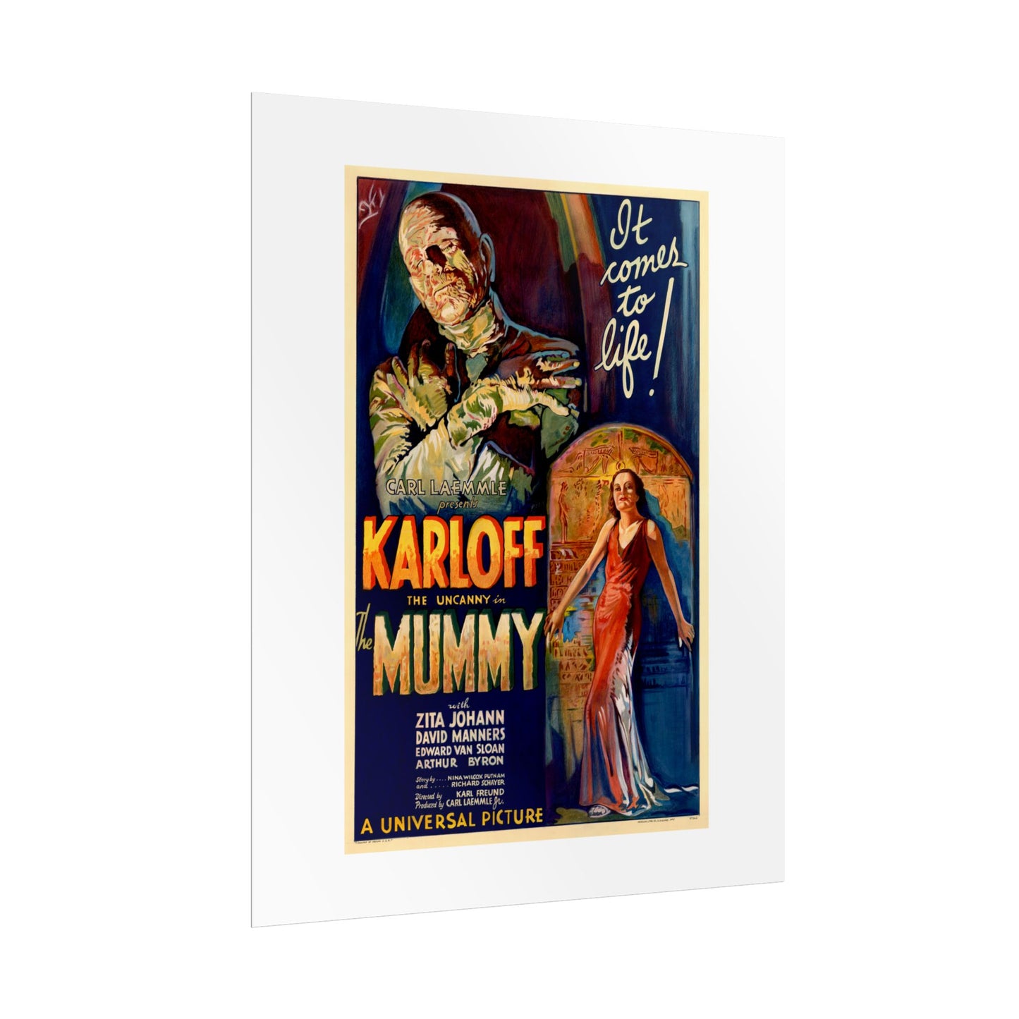 The Mummy 1932 film poster by Karoly Grosz Wall Art Print (Karloff "It Comes to Life!")