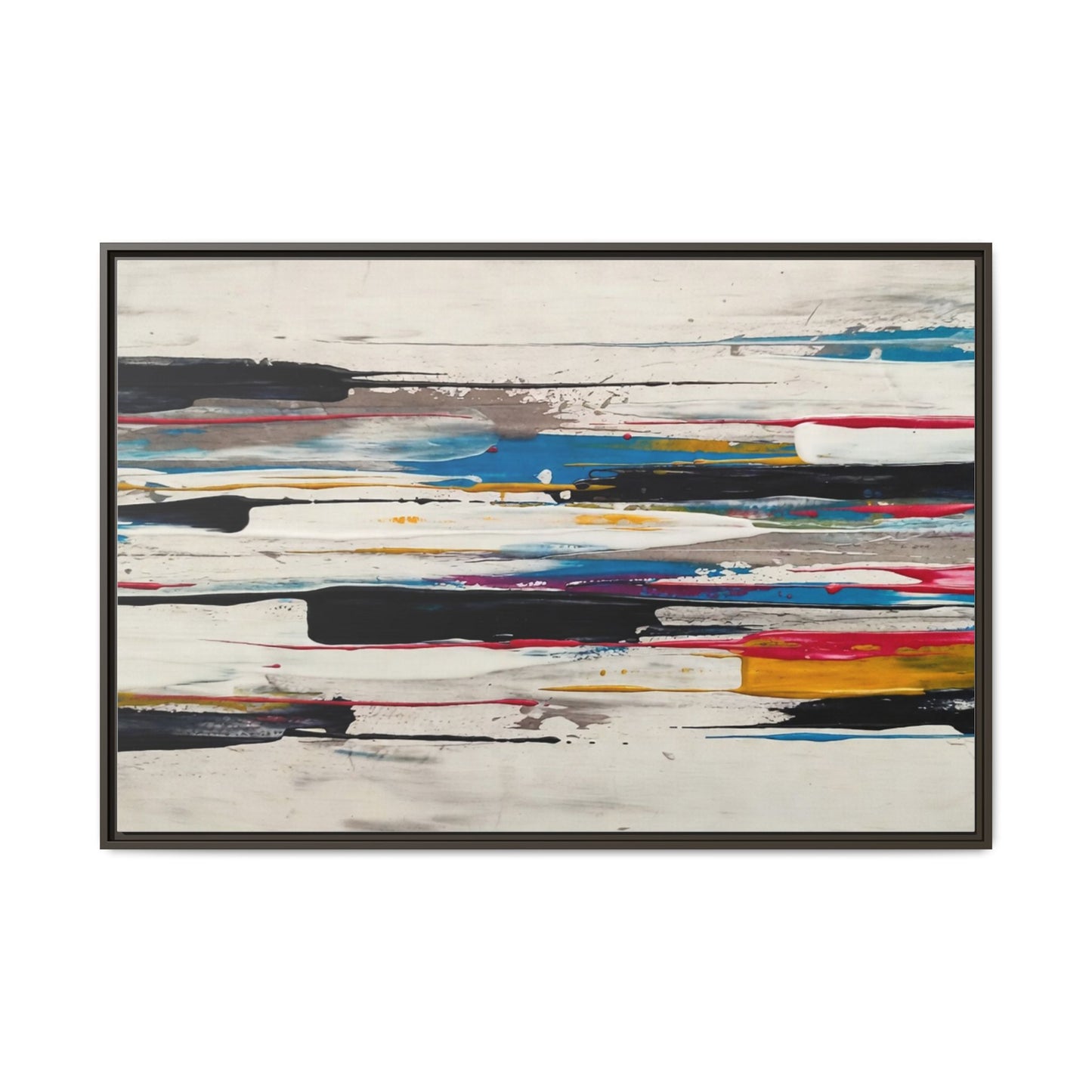 Abstract Multi-Color Framed Canvas Wall Art — Modern Horizontal Brushstroke Print