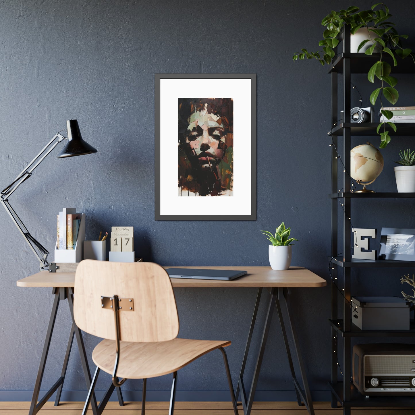 Abstract Portrait Framed Art Print — Moody Contemporary Face Poster for Home & Office