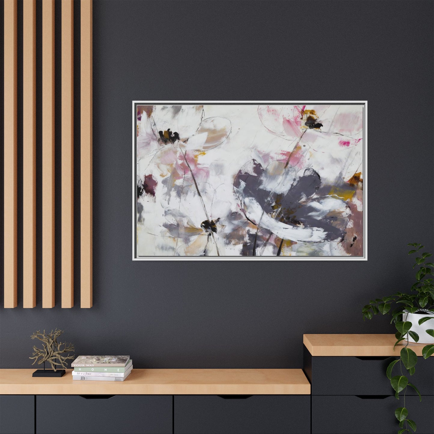 Abstract Floral Matte Canvas Framed Wall Art — Soft Watercolor Blooms