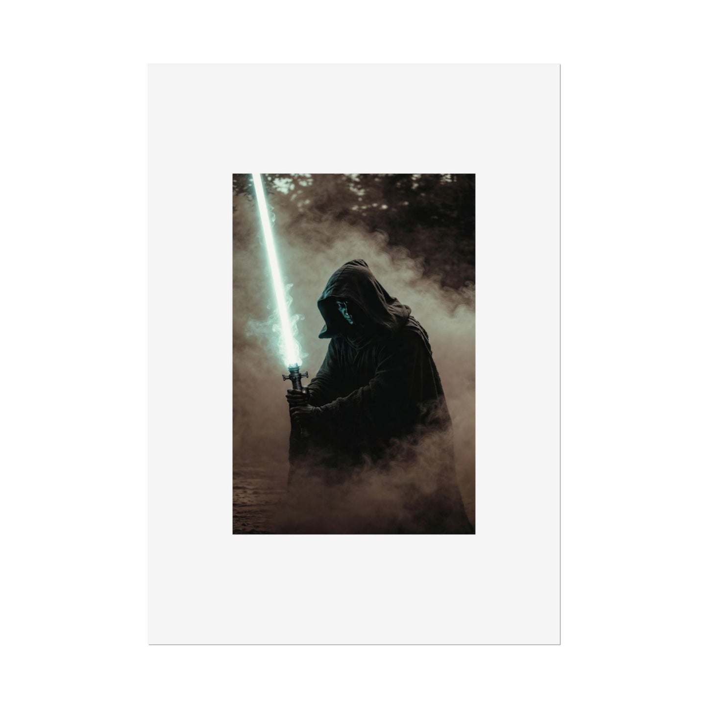 Dark Jedi Lightsaber Poster — Sci‑Fi Hooded Warrior Rolled Art Print