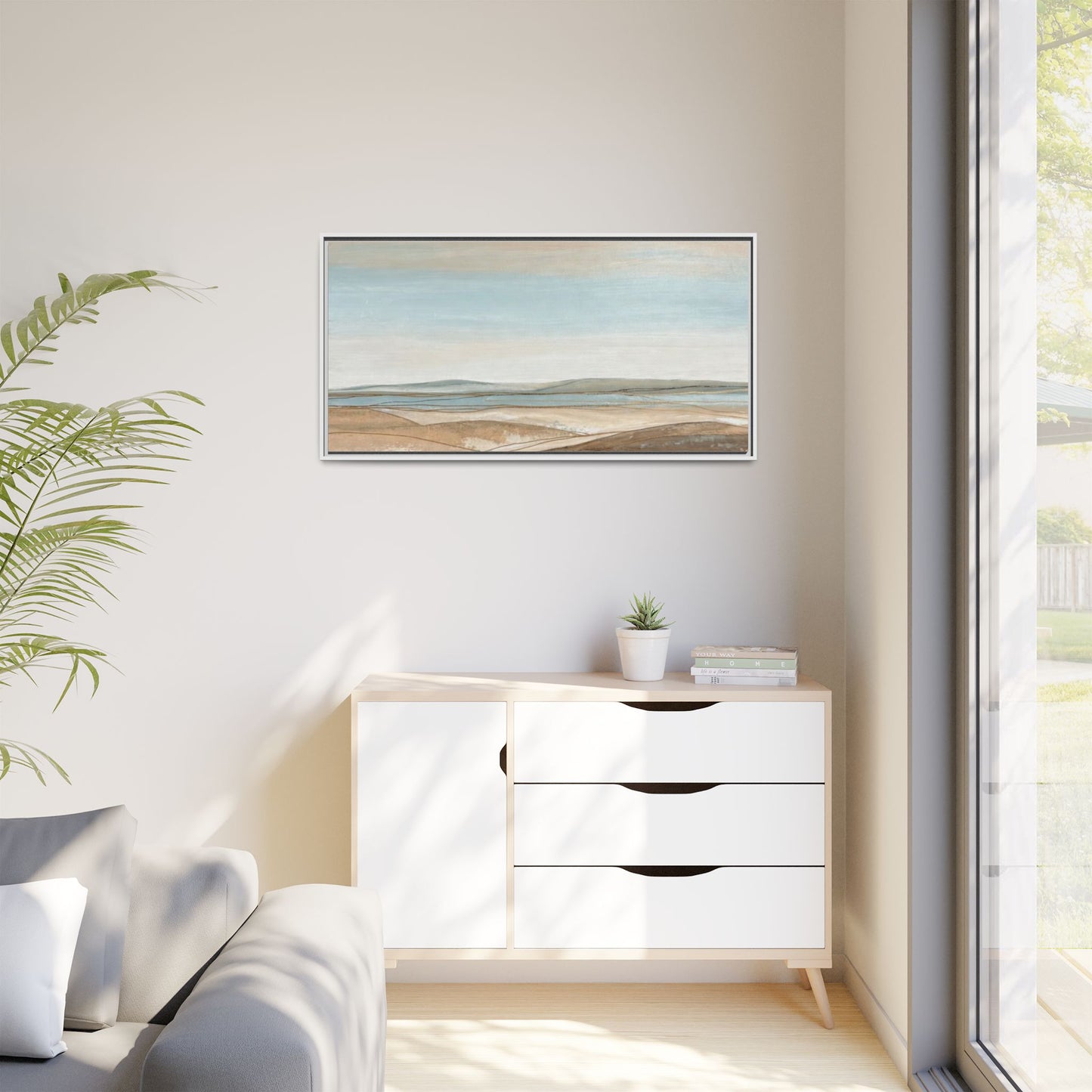 Framed Abstract Landscape Matte Canvas — Serene Coastal Horizon Wall Art
