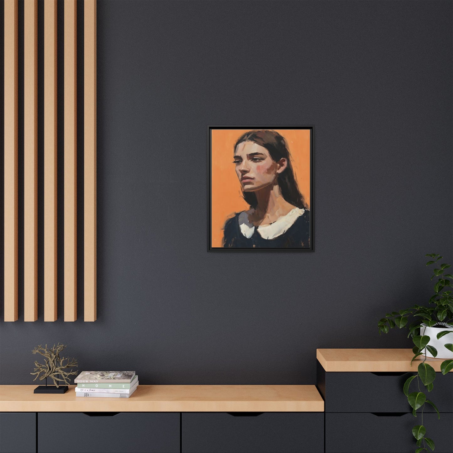 Framed Matte Canvas Portrait Art — Modern Figurative Painting on Orange