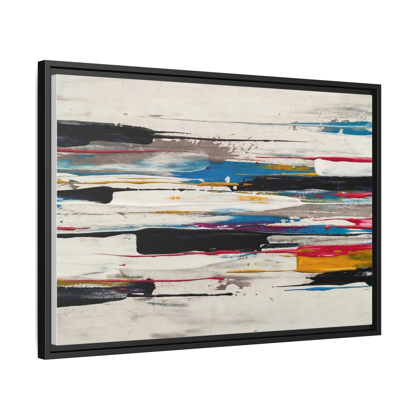 Abstract Multi-Color Framed Canvas Wall Art — Modern Horizontal Brushstroke Print