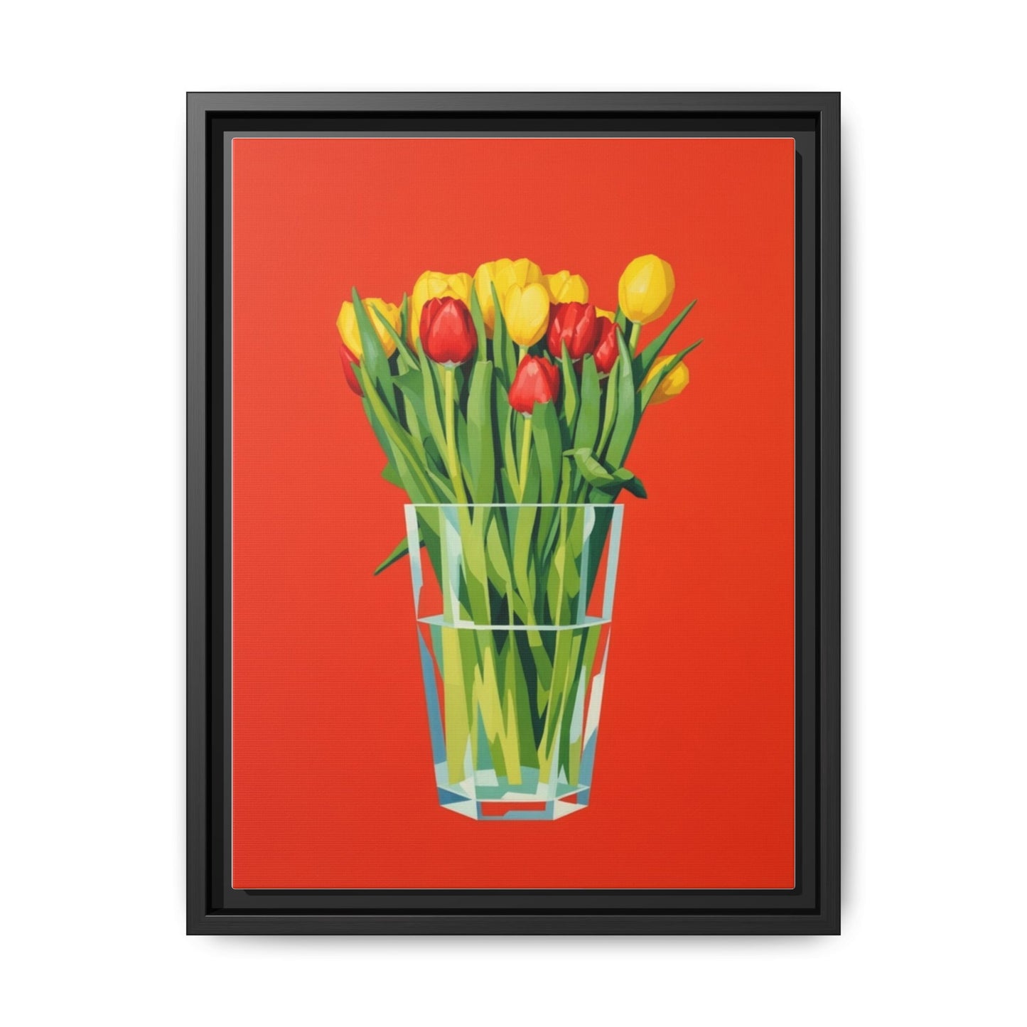 Framed Tulip Bouquet Matte Canvas Art — Vibrant Red Floral Wall Print