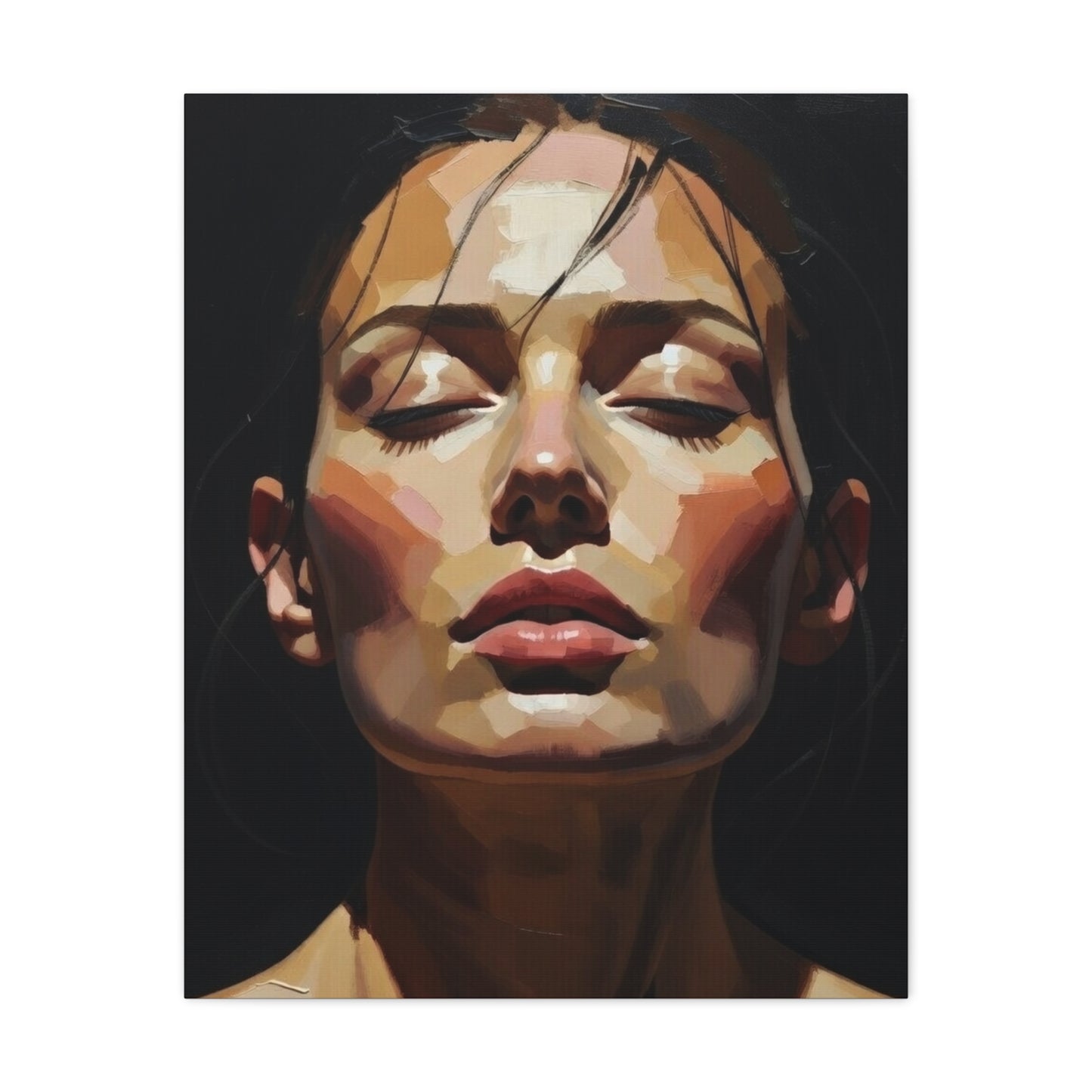 Contemporary Portrait Canvas Print — Meditative Woman Matte Stretched Wall Art