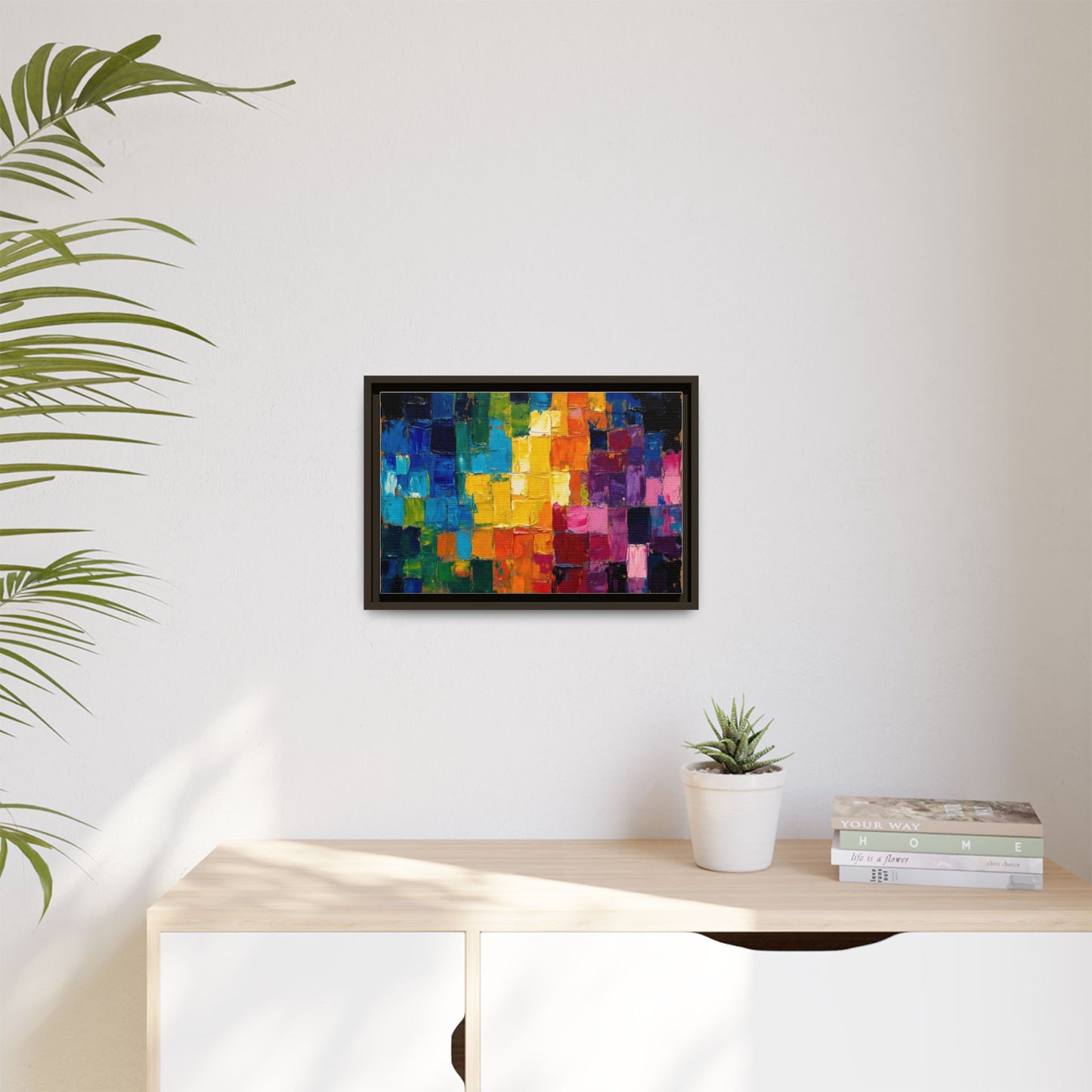 Abstract Rainbow Mosaic Framed Canvas Print — Colorful Modern Wall Art