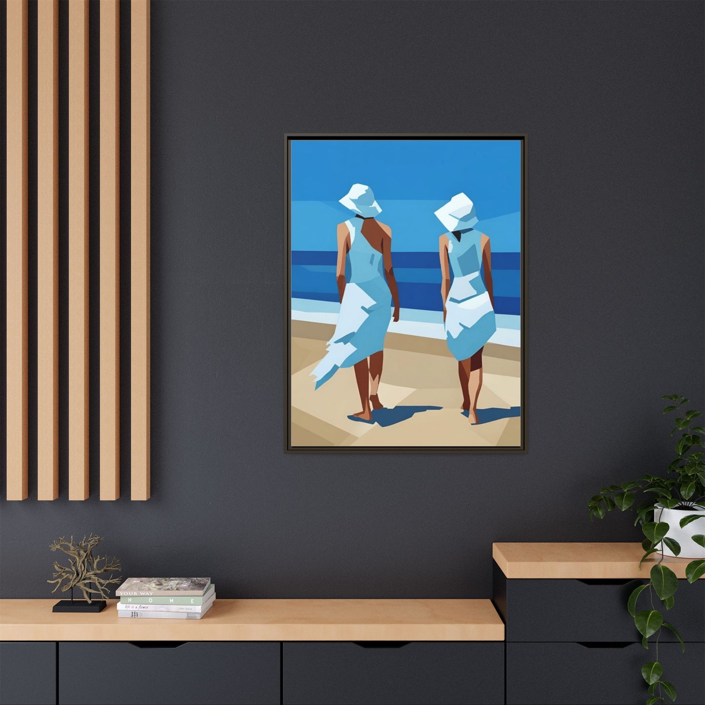 Seaside Stroll Matte Canvas Framed Print — Coastal Beach Art