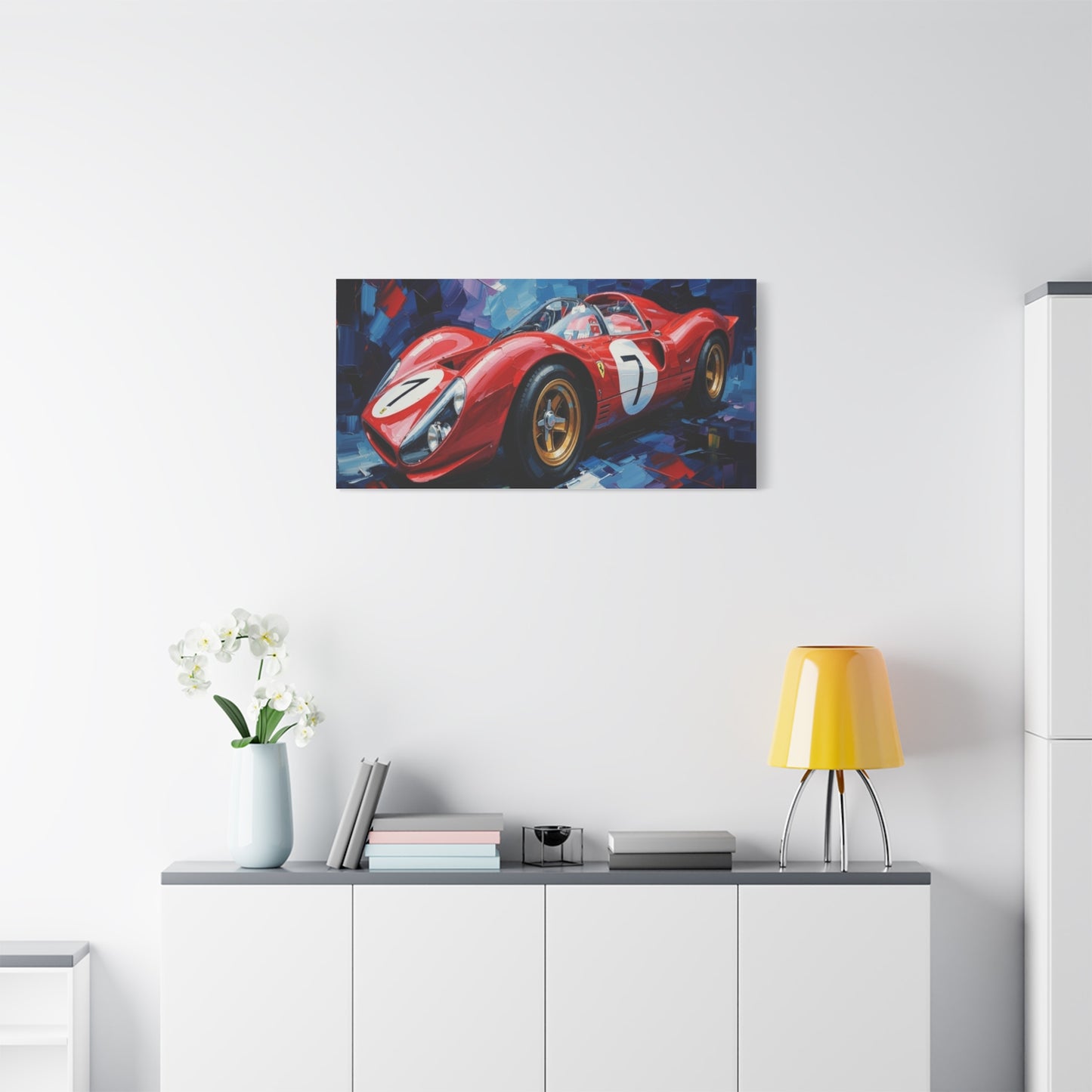 Vintage Ferrari Racing Car Canvas Print — Red Classic Sports Car Artwork (Matte Stretched)