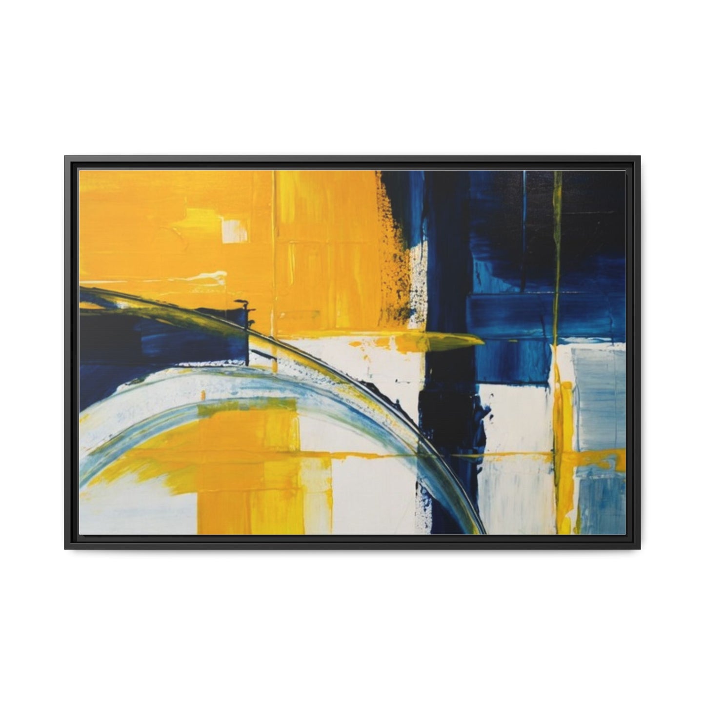Abstract Yellow & Blue Framed Canvas Wall Art — Modern Matte Canvas Print
