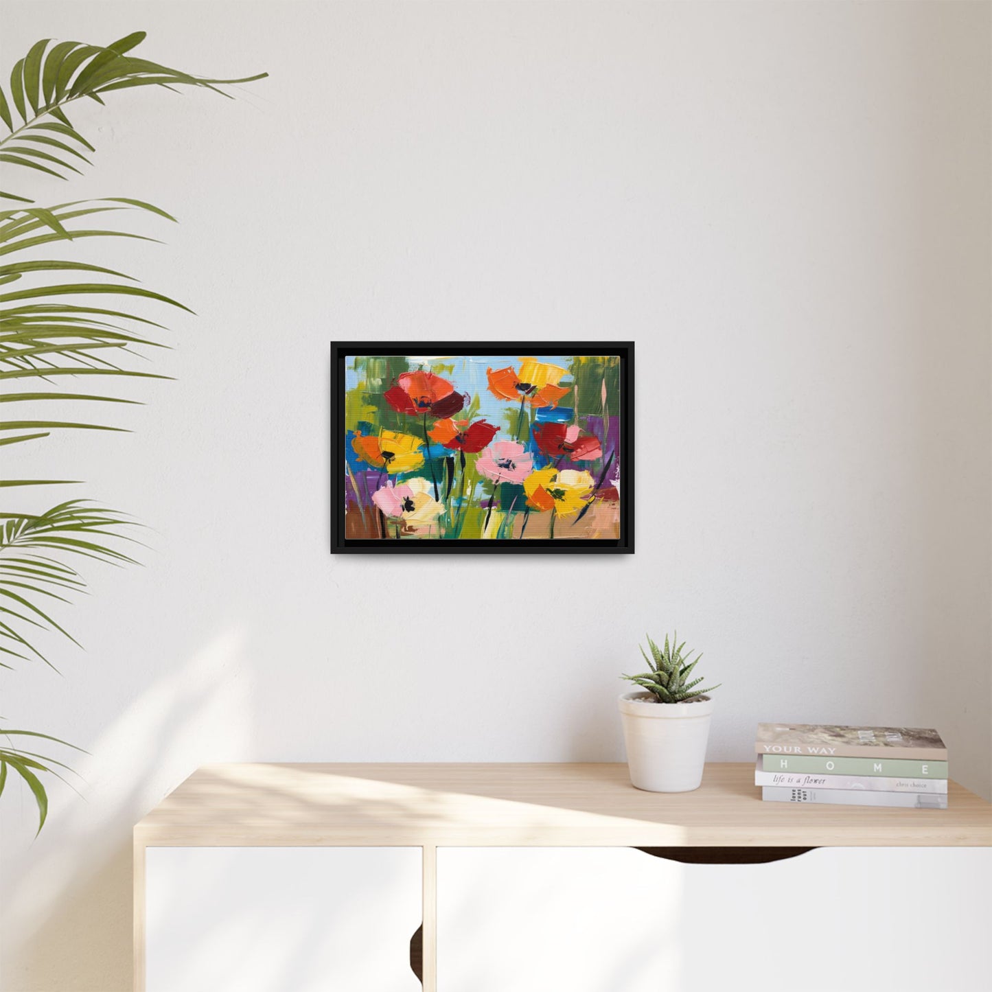 Framed Floral Canvas Print — Colorful Abstract Poppy Artwork