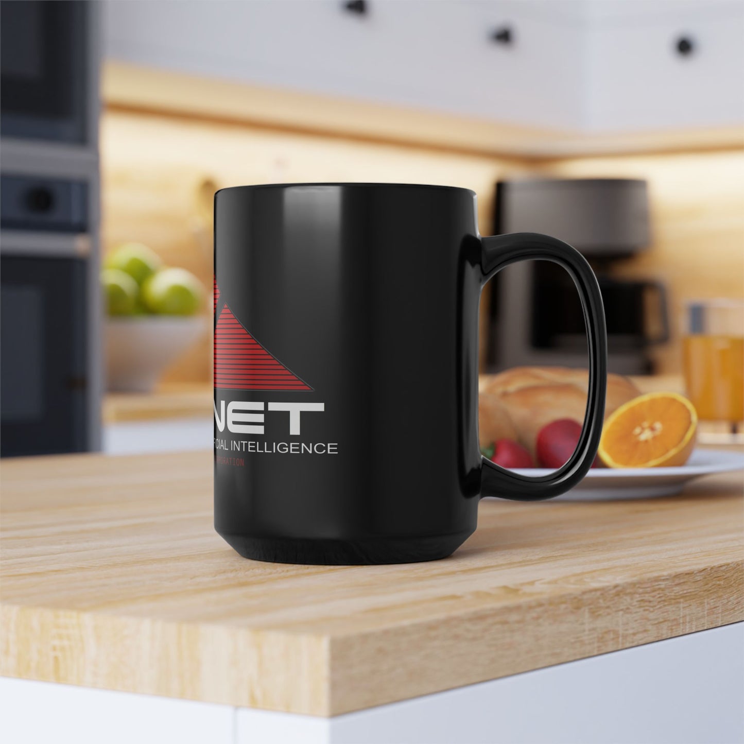 Skynet Logo Black Mug — Sci‑Fi AI Coffee Cup (11oz & 15oz)