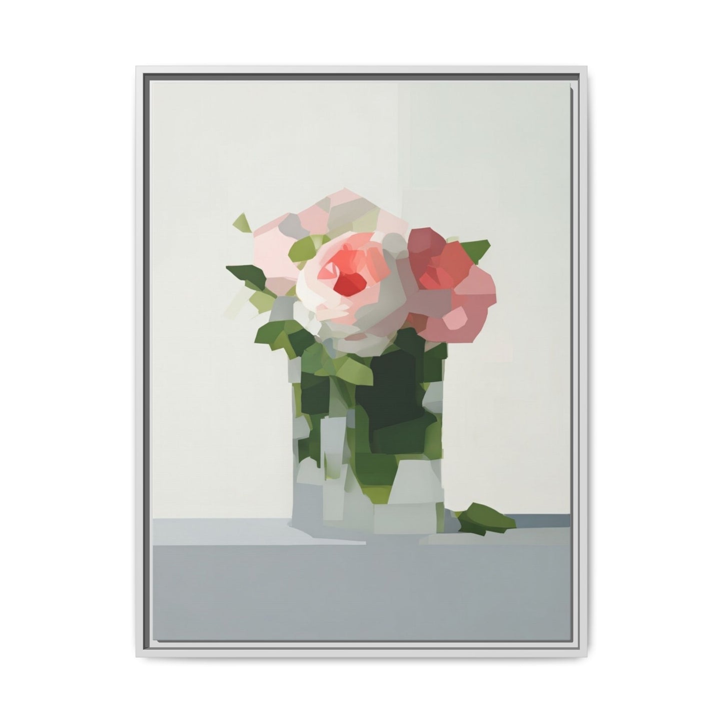 Framed Floral Canvas Print — Modern Pink Roses Still Life