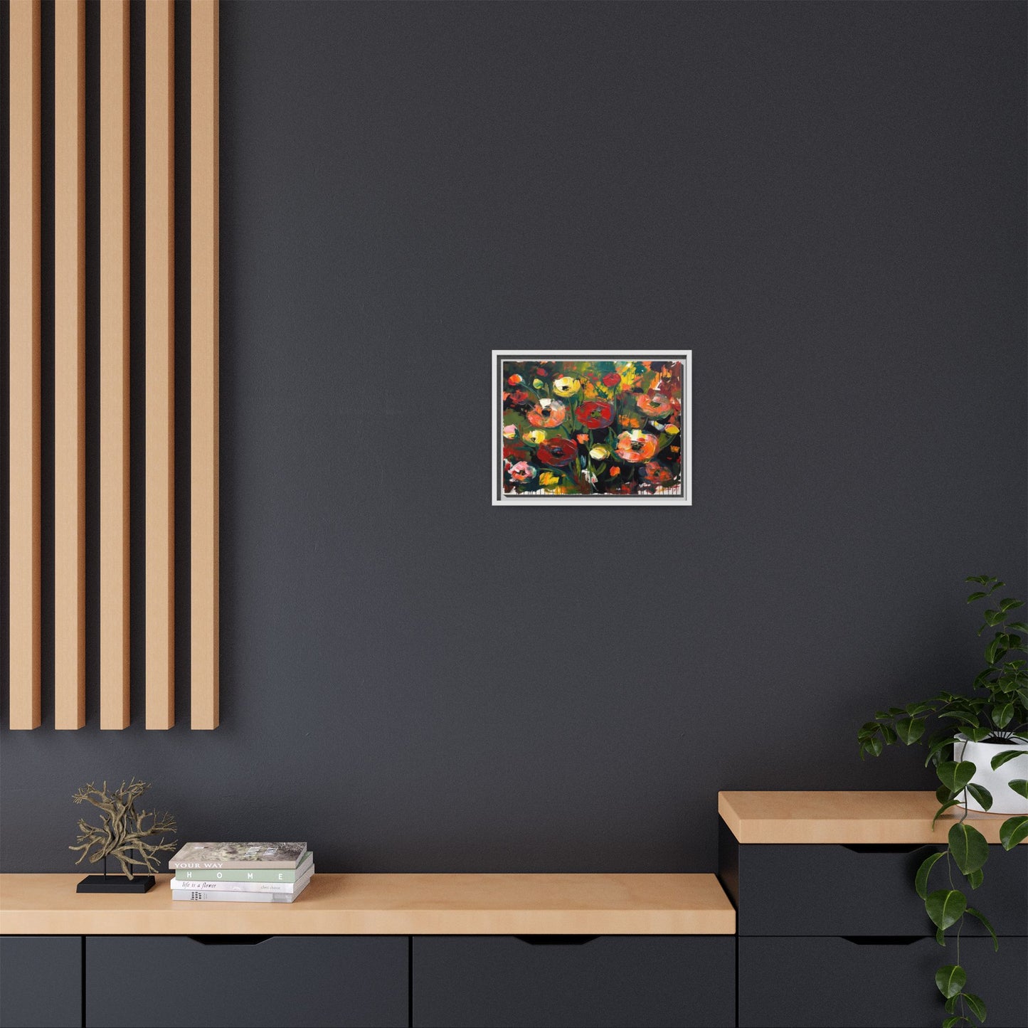 Framed Floral Canvas Print — Vibrant Abstract Poppies Wall Art