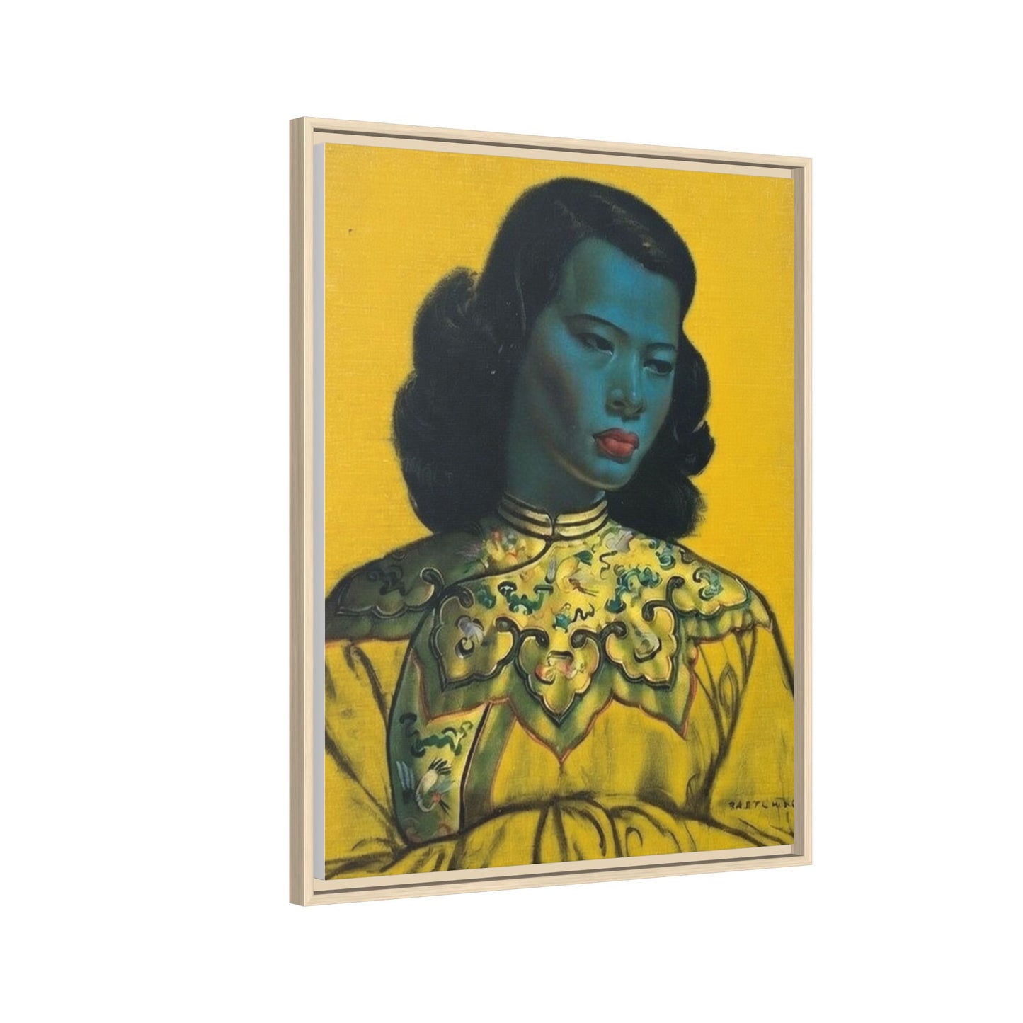 Framed Matte Canvas Art Print — Vintage Portrait with Yellow Background