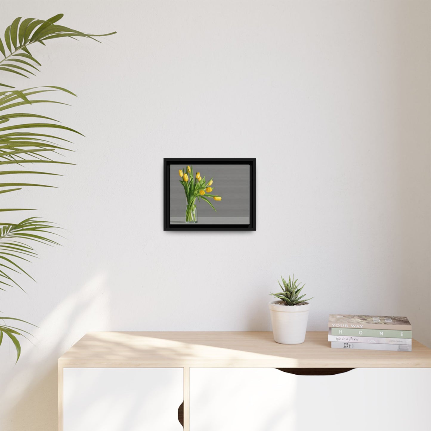 Framed Matte Canvas Art — Yellow Tulip Vase Wall Print