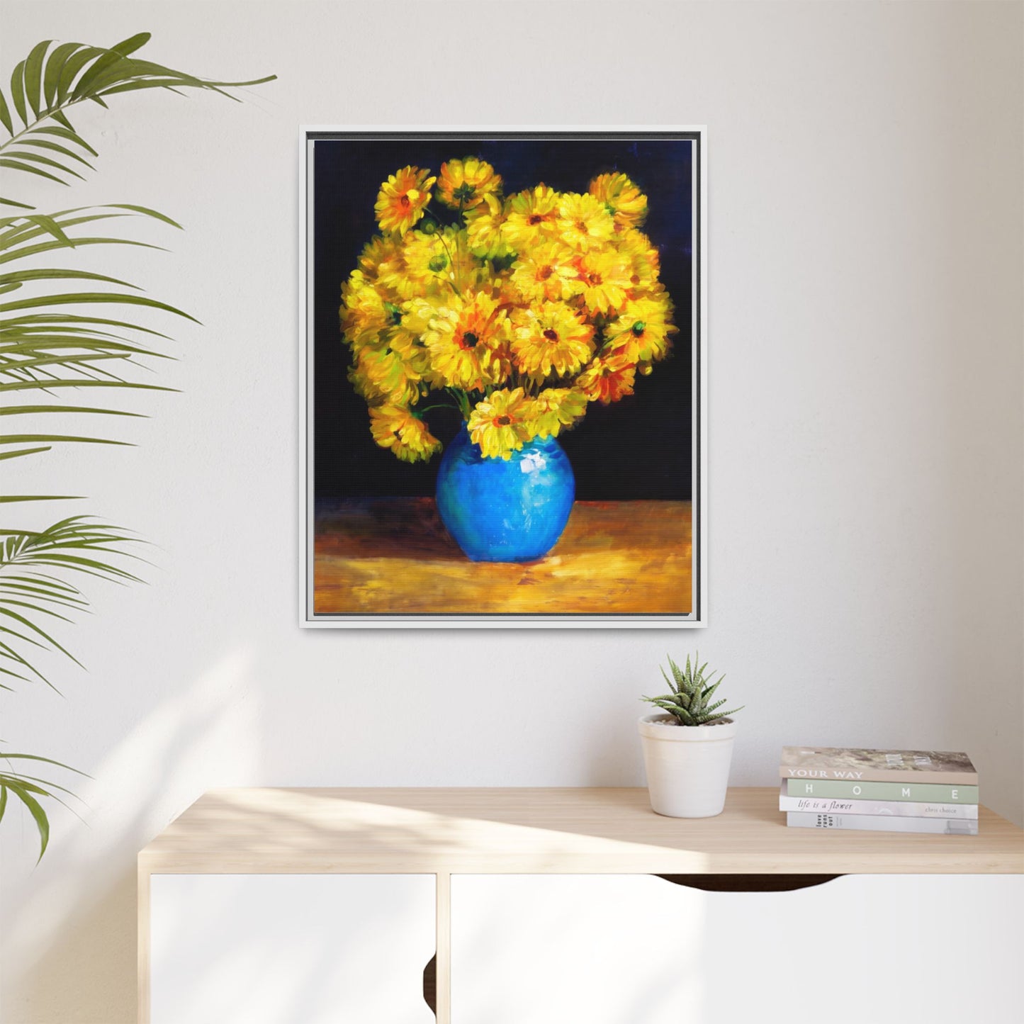 Yellow Daisy Bouquet Matte Canvas Framed Wall Art