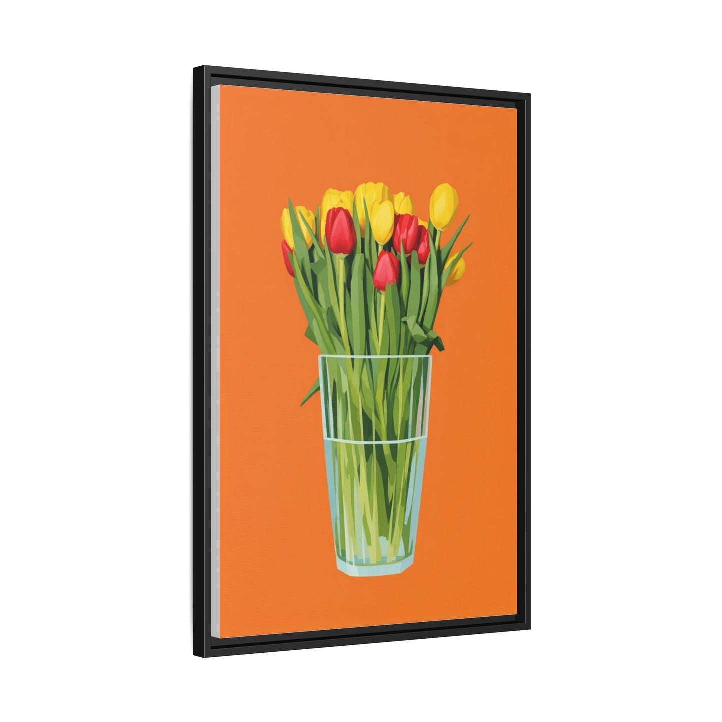 Framed Tulip Canvas Print — Colorful Tulips in Glass Vase