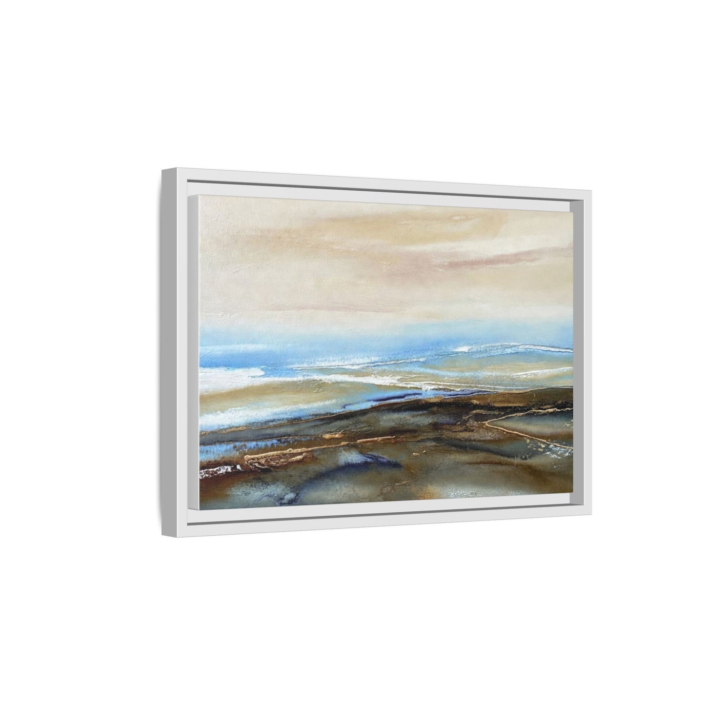 Framed Abstract Seascape Matte Canvas — Coastal Blue & Earth Tone Wall Art