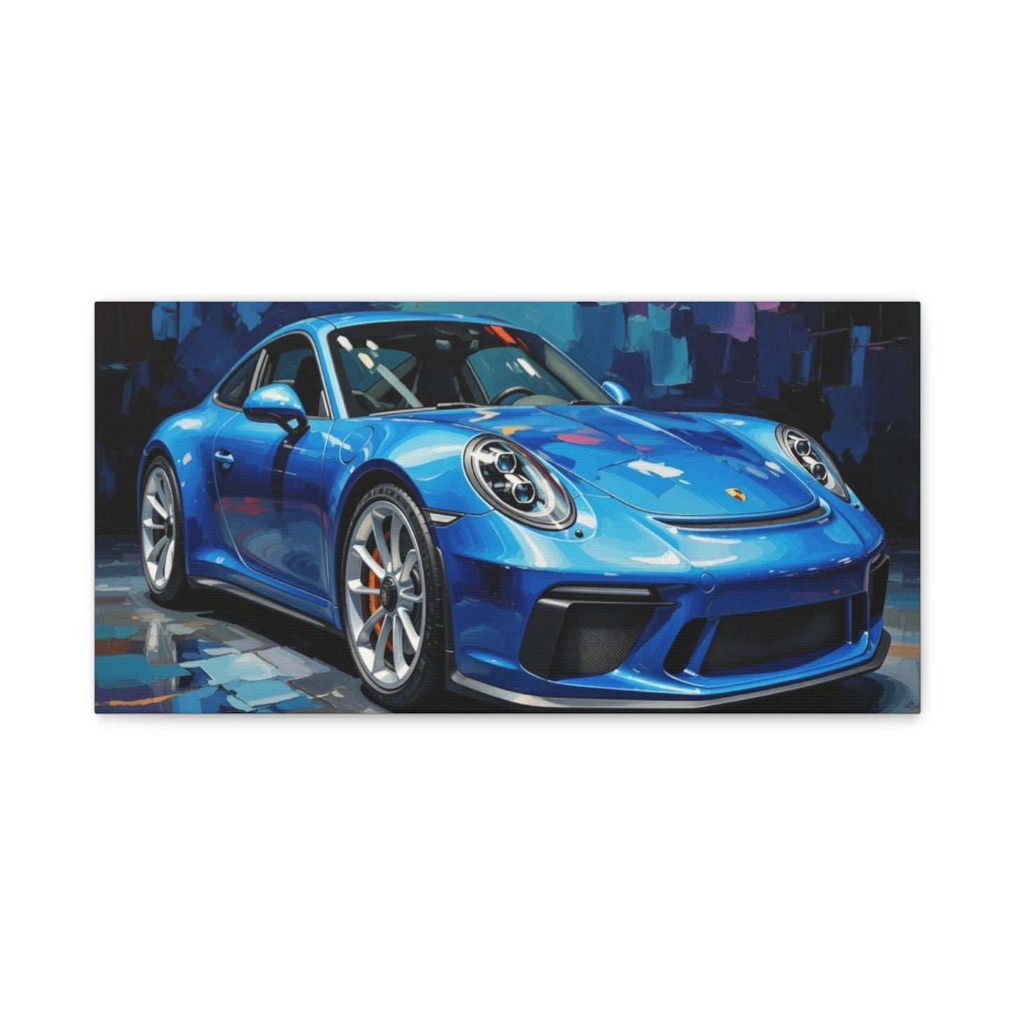 Blue Sports Car Canvas Wall Art — Modern Automotive Painting on Stretched Matte Canvas