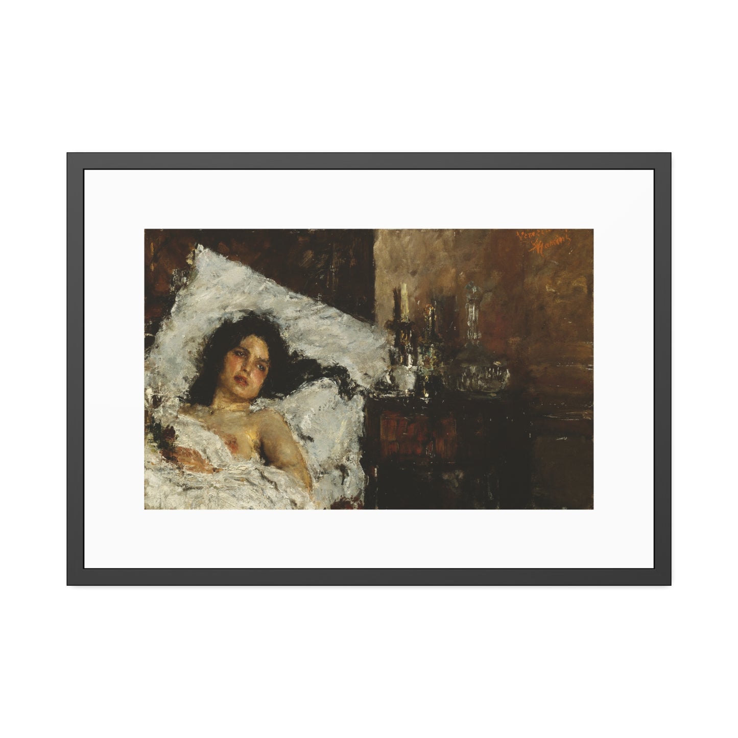 Resting by Antonio Mancini  Framed Poster Wall Art Print