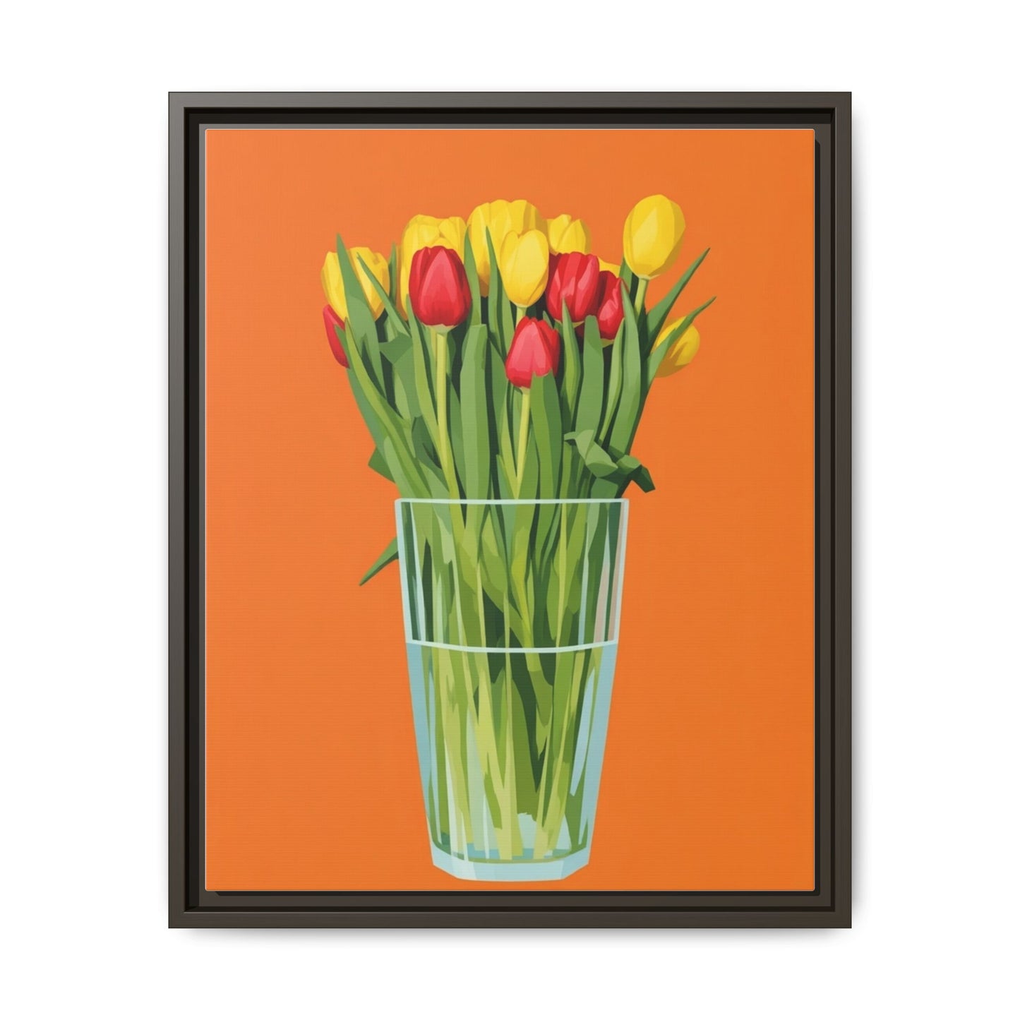 Framed Tulip Canvas Print — Colorful Tulips in Glass Vase