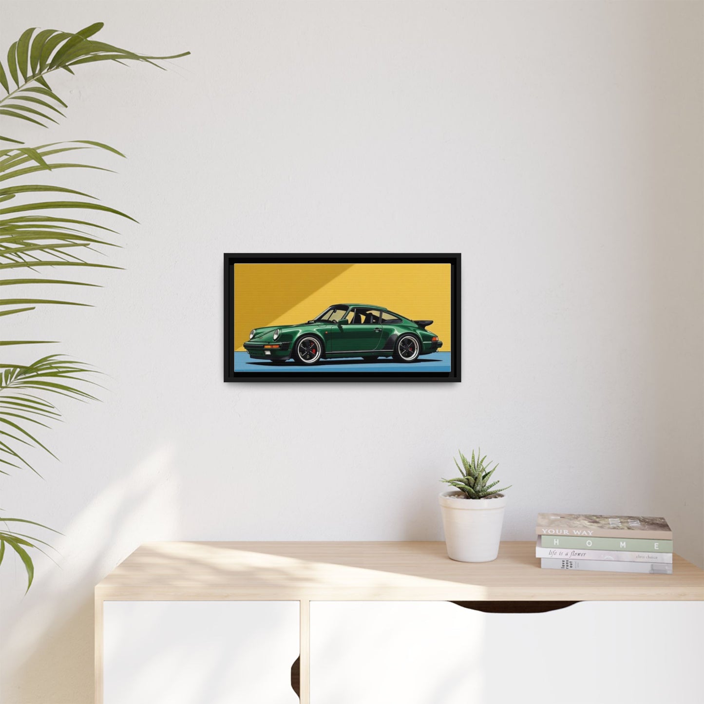 Framed Matte Canvas — Green Sports Car Wall Art