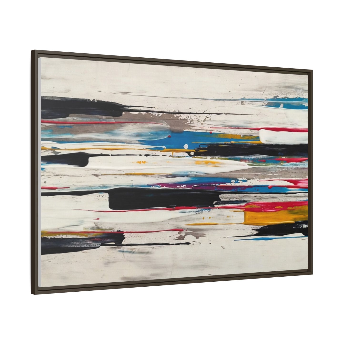 Abstract Multi-Color Framed Canvas Wall Art — Modern Horizontal Brushstroke Print