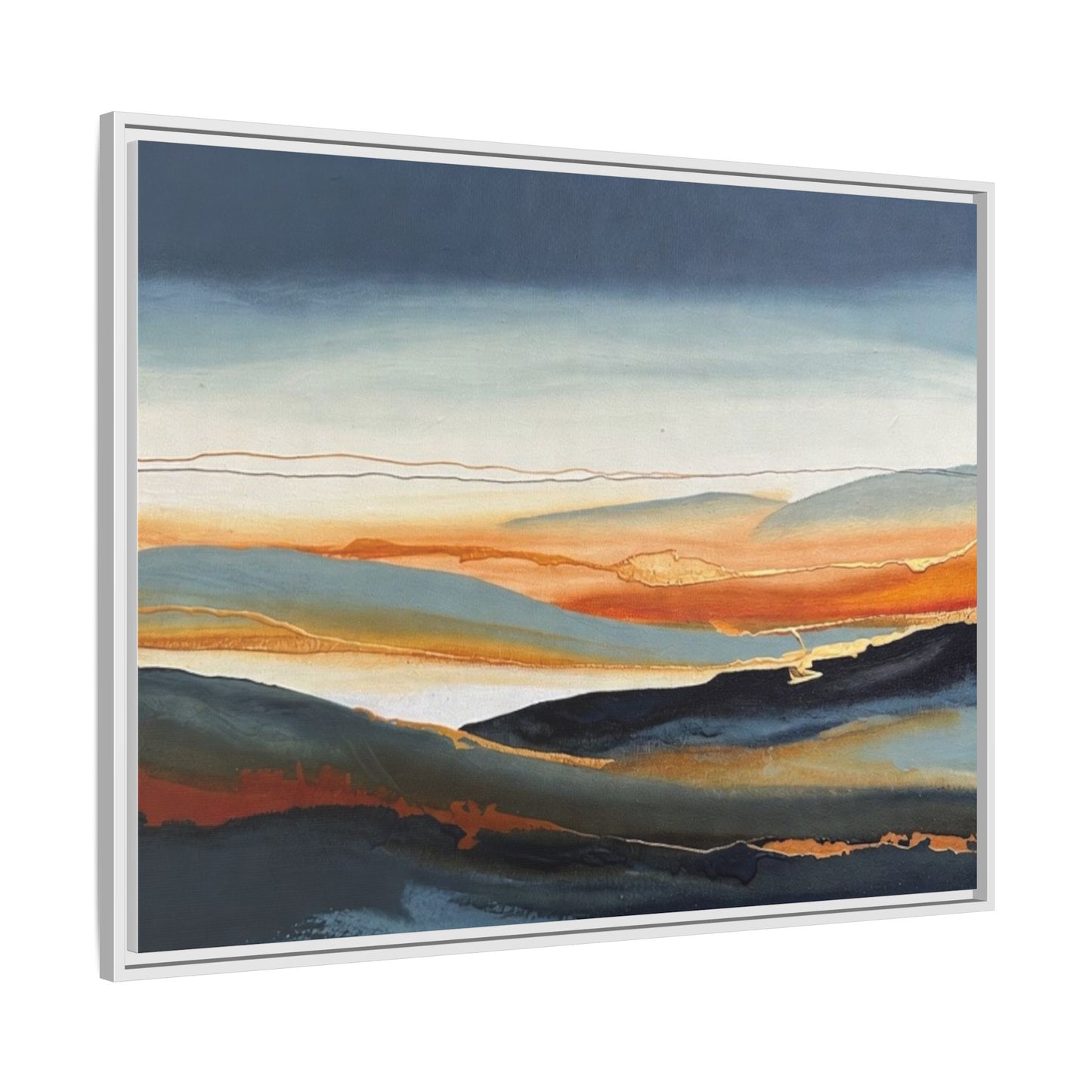 Framed Matte Canvas: Abstract Coastal Sunset Landscape Wall Art
