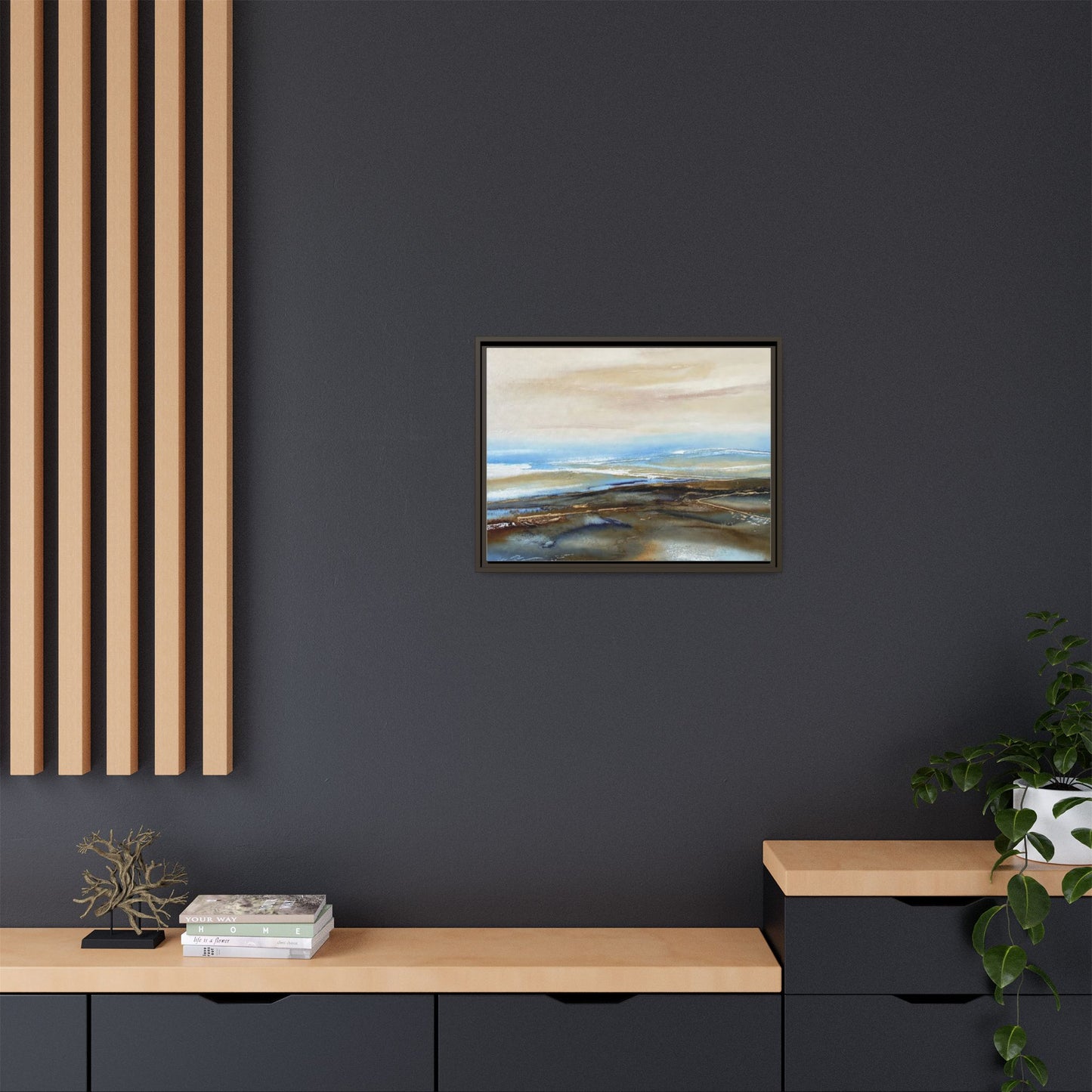 Framed Abstract Seascape Matte Canvas — Coastal Blue & Earth Tone Wall Art