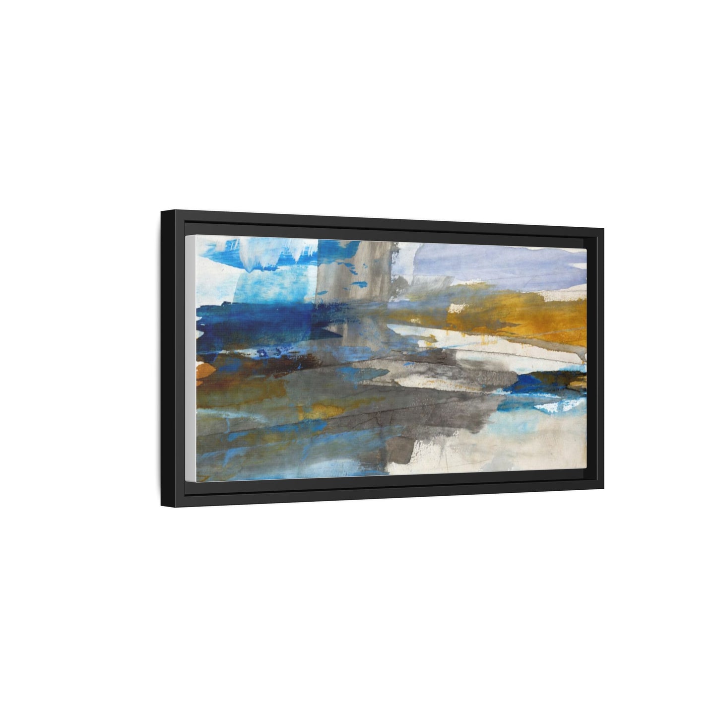 Abstract Blue & Gold Framed Canvas Art — Matte Multi-Color Wall Print
