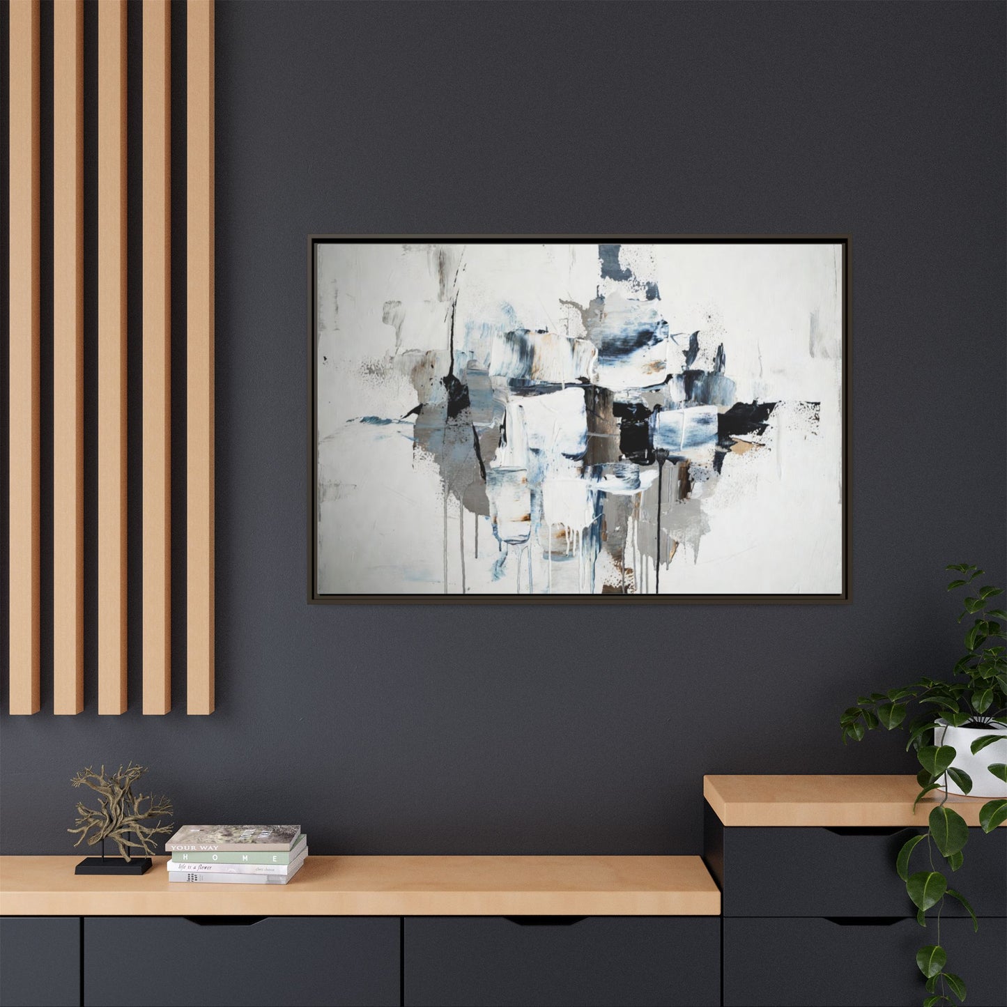 Framed Abstract Canvas Art — Blue Neutral Modern Wall Print