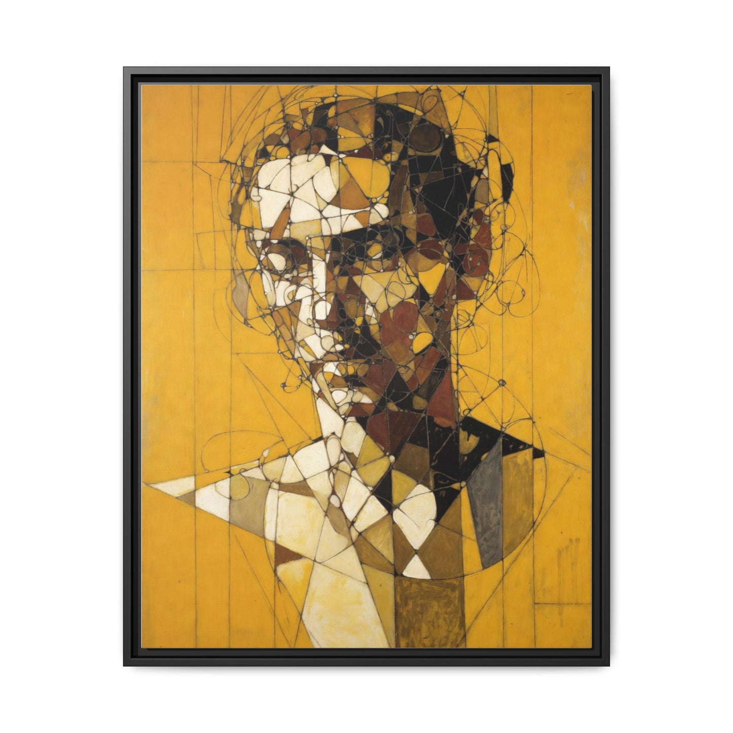 Framed Matte Canvas Art - Abstract Geometric Portrait on Mustard Yellow