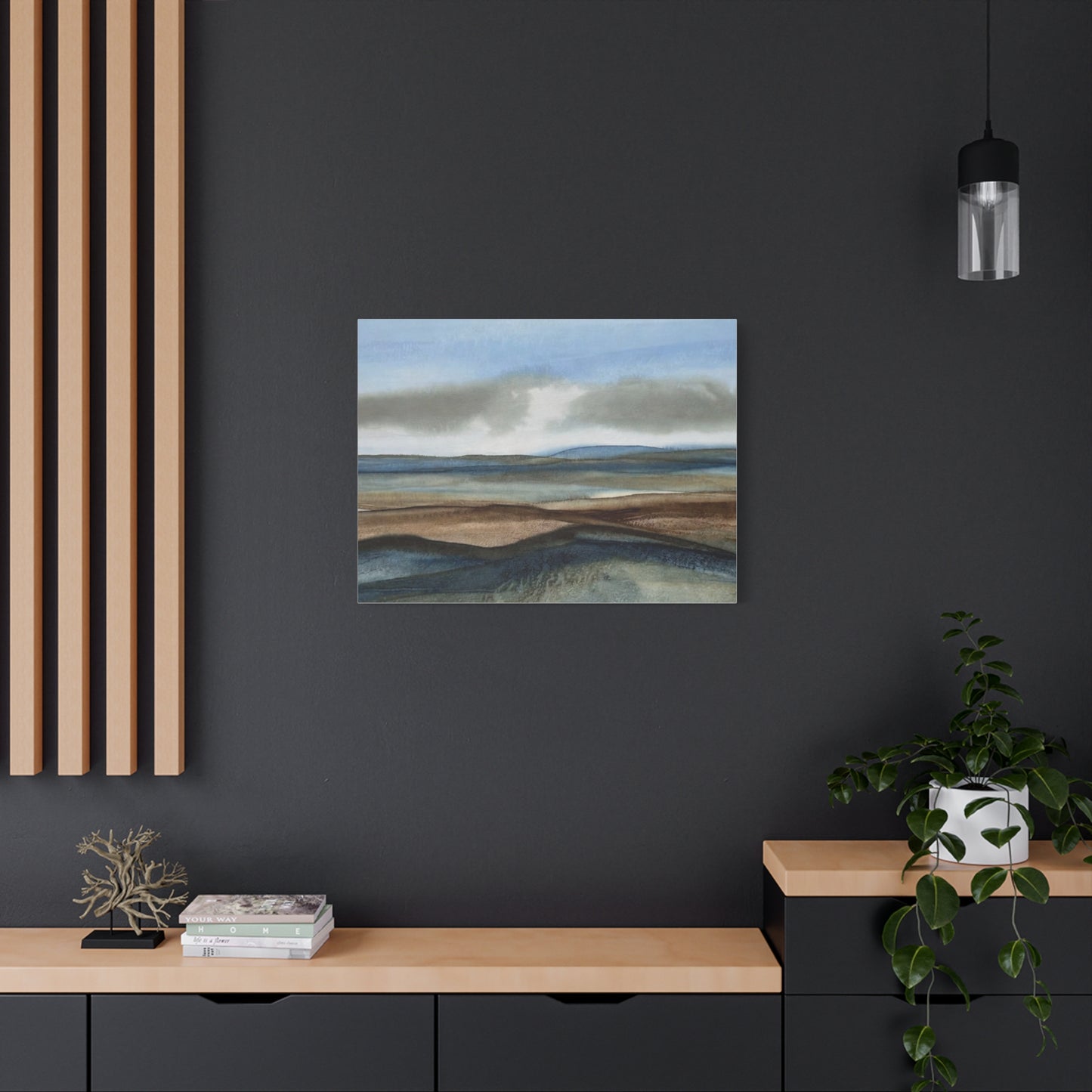Coastal Mist Matte Canvas Print — Serene Blue-Brown Landscape Wall Art