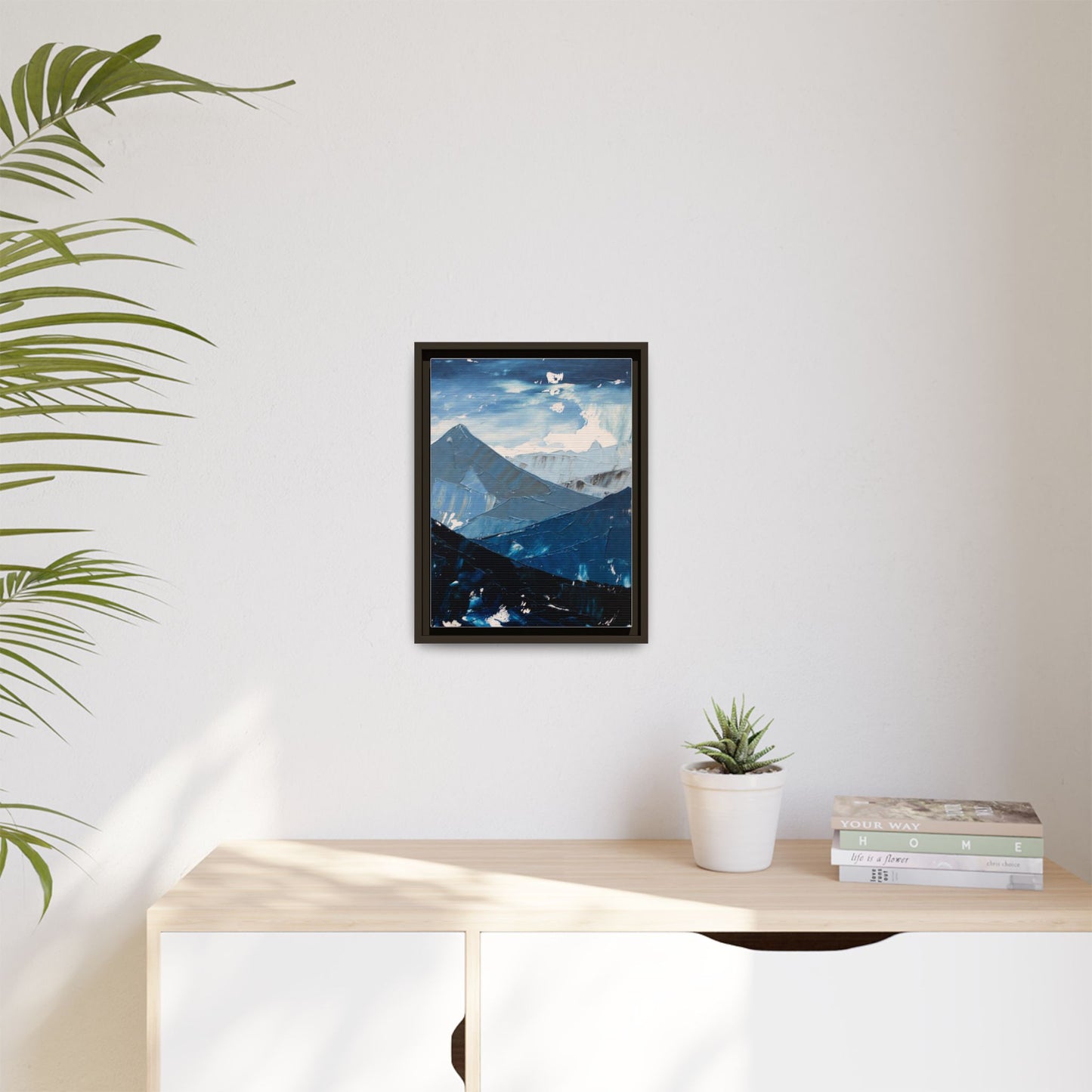 Blue Mountain Landscape Matte Canvas Framed | Abstract Mountain Wall Art