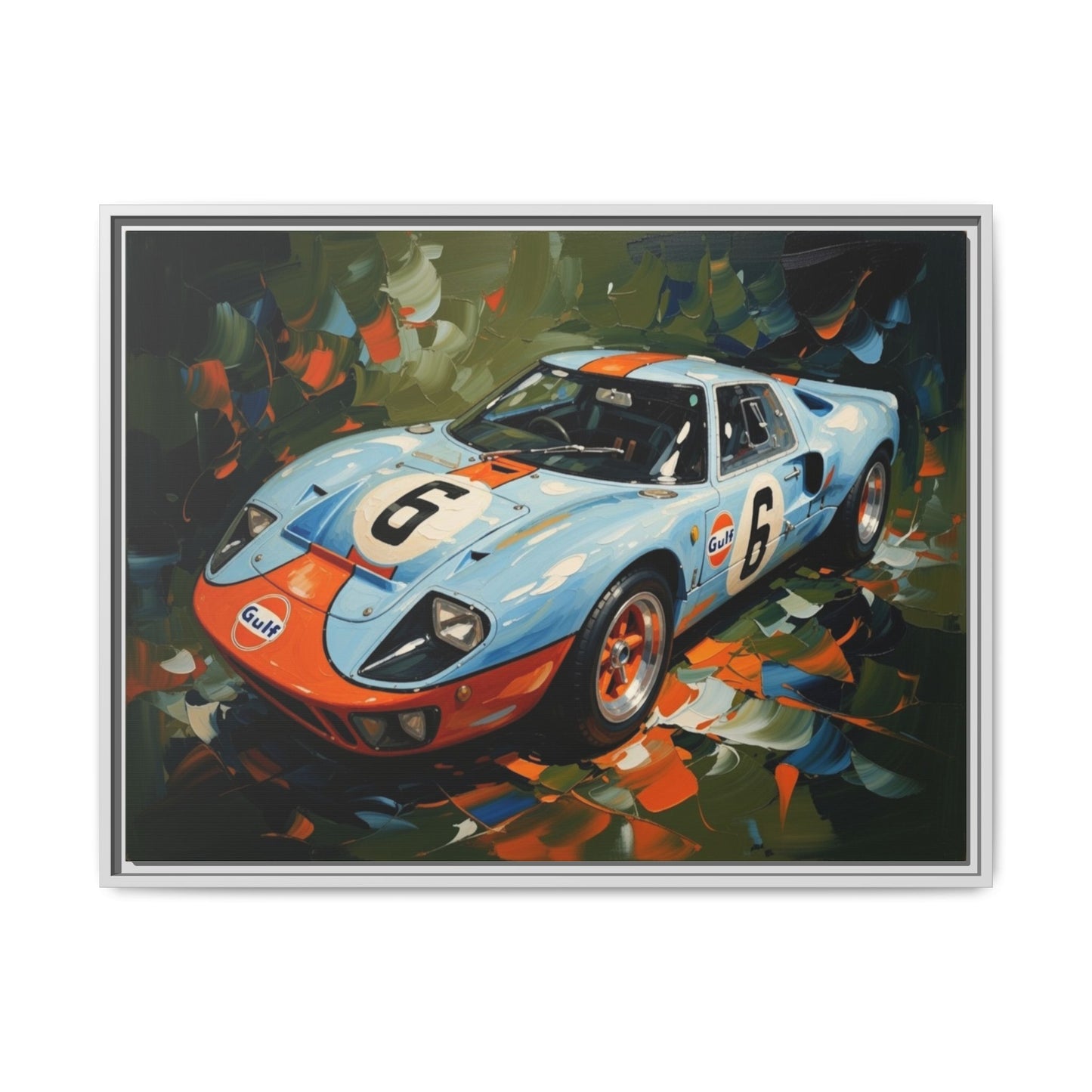 Gulf Racing GT40 Matte Framed Canvas — Vintage Sports Car Wall Art
