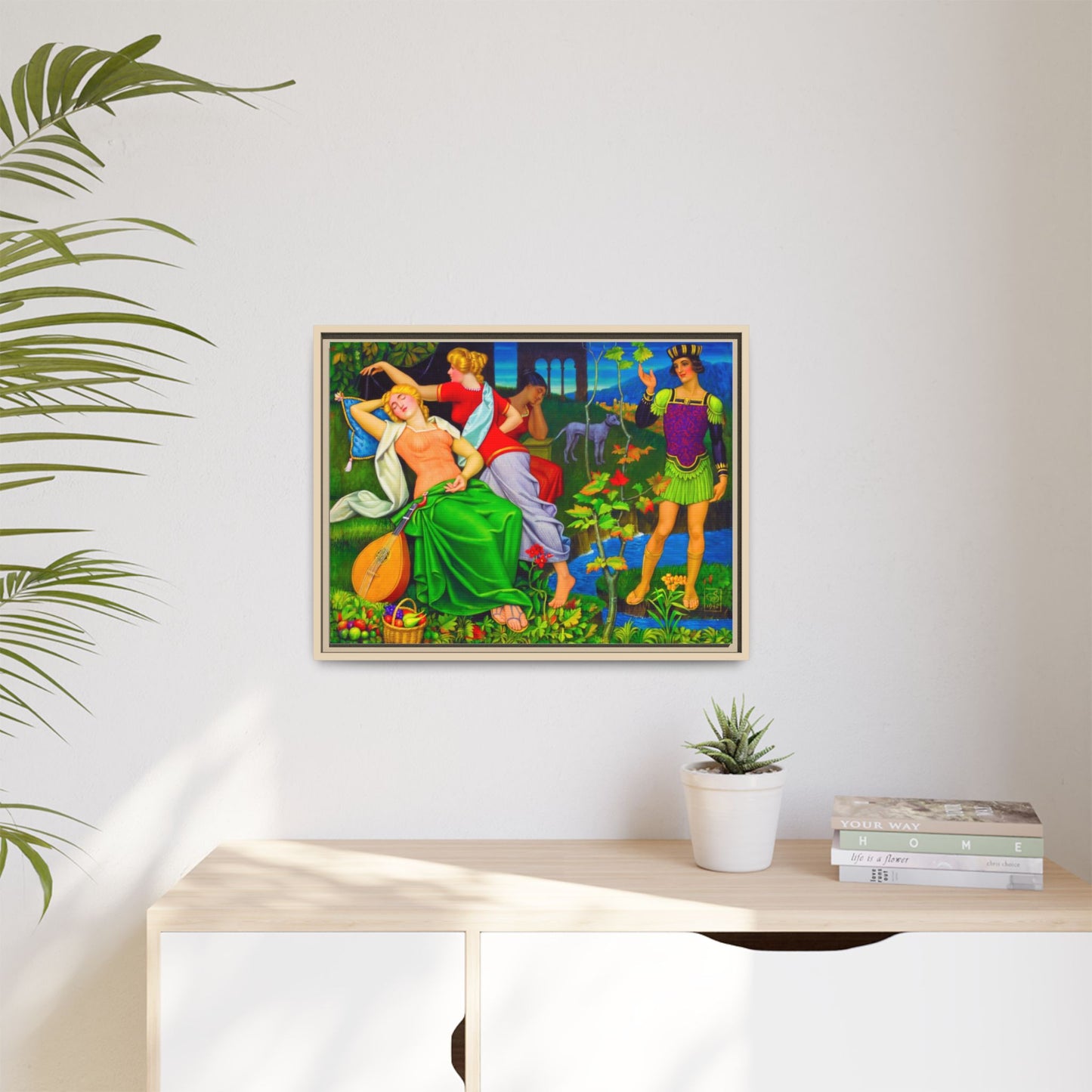 Framed Matte Canvas Art — Colorful Mythic Garden Scene