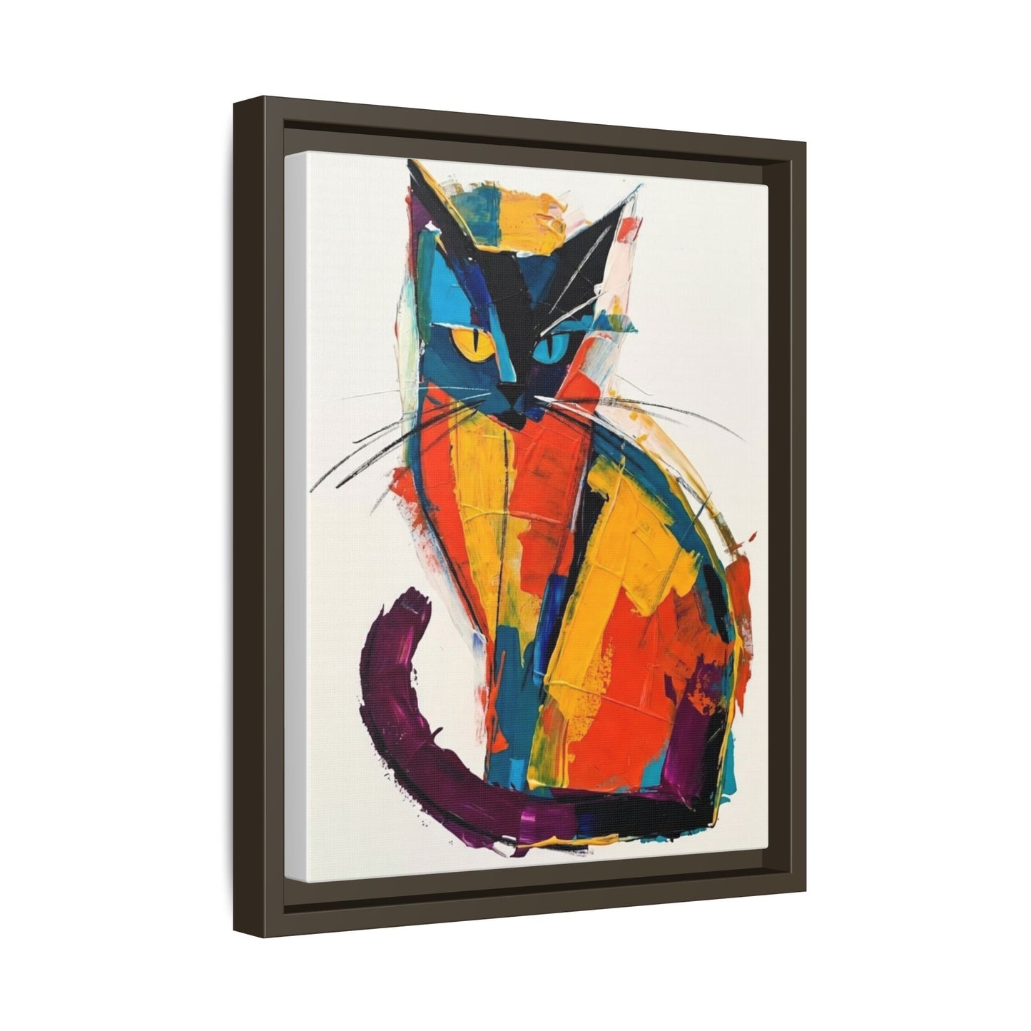 Colorful Abstract Cat Framed Canvas — Modern Matte Wall Art