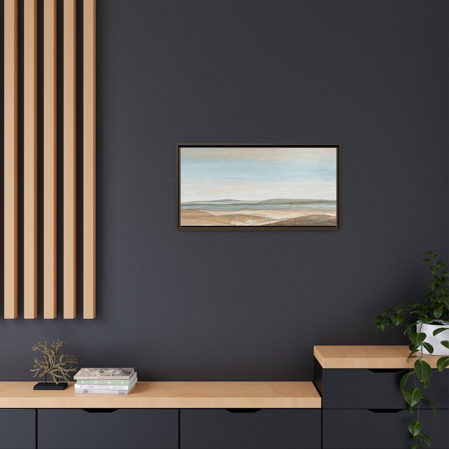 Framed Abstract Landscape Matte Canvas — Serene Coastal Horizon Wall Art