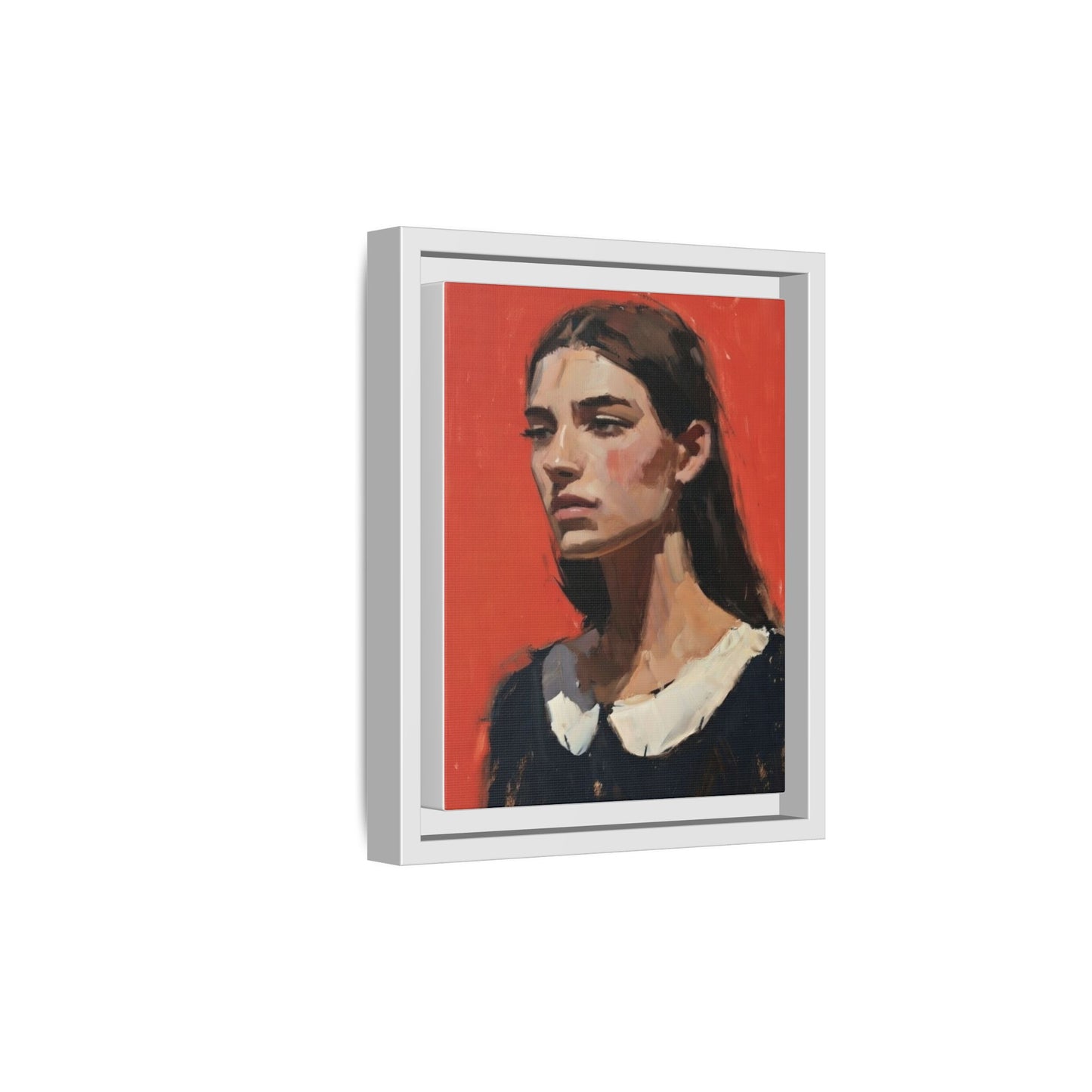 Framed Matte Canvas Portrait Print — Moody Red Figurative Art