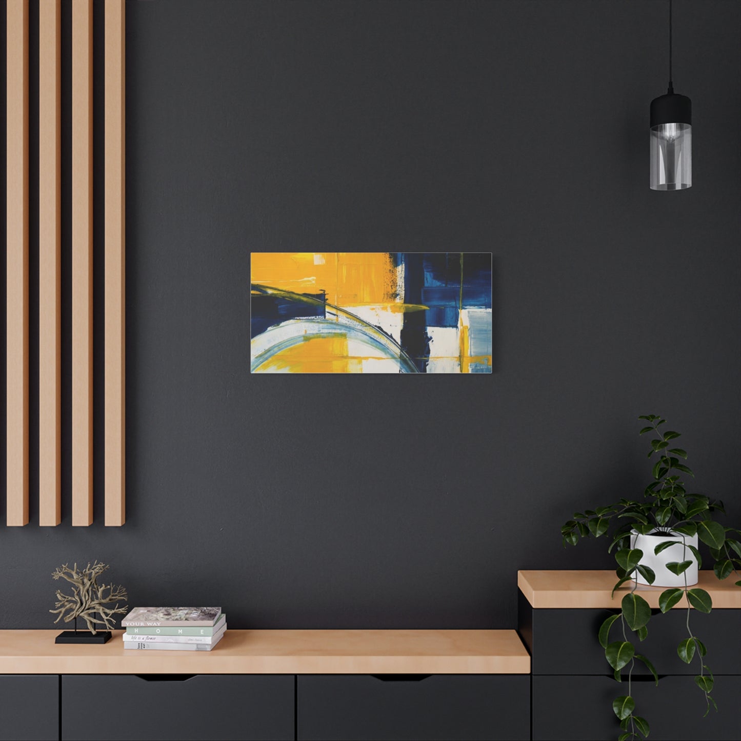 Abstract Blue & Yellow Arc Matte Canvas Wall Art - Stretched 1.25"