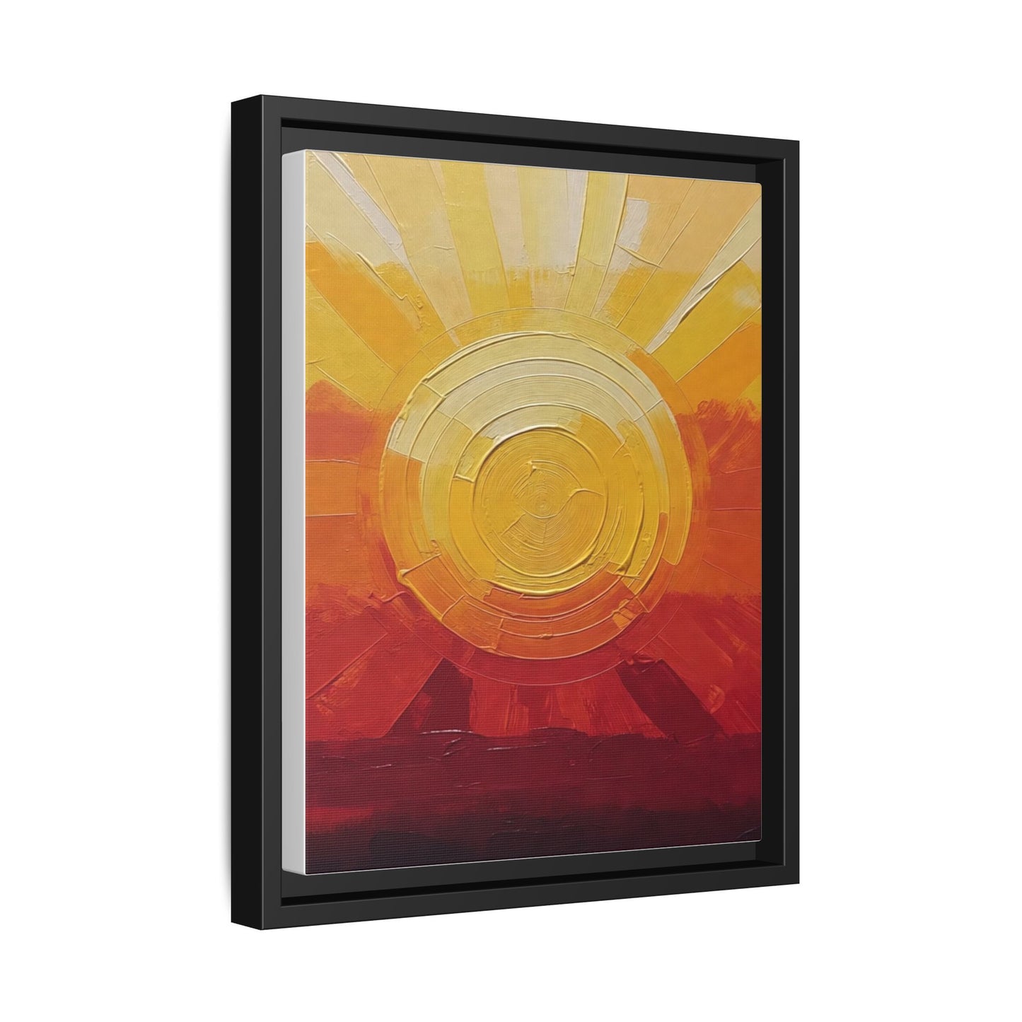 Sunburst Abstract Framed Canvas Art — Matte Multi‑Color Wall Print