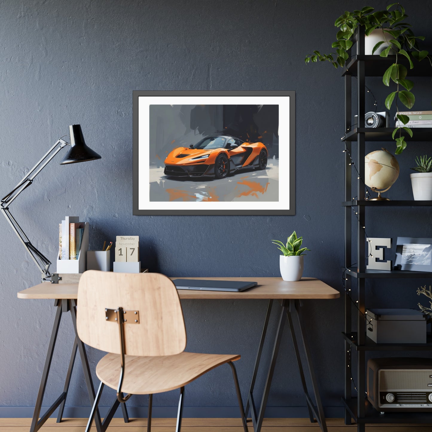 Framed Sports Car Poster — Orange Supercar Art Print