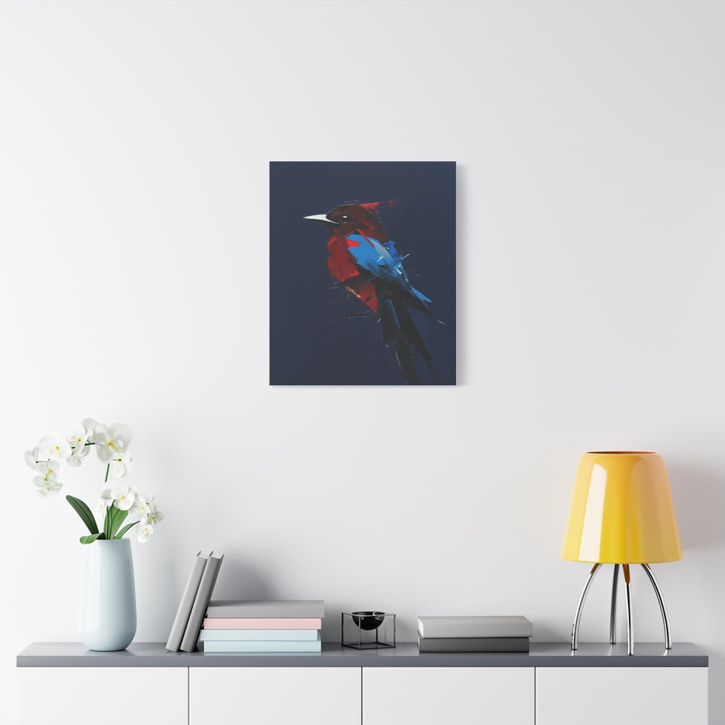 Abstract Red & Blue Bird Canvas Print — Matte Stretched Wall Art