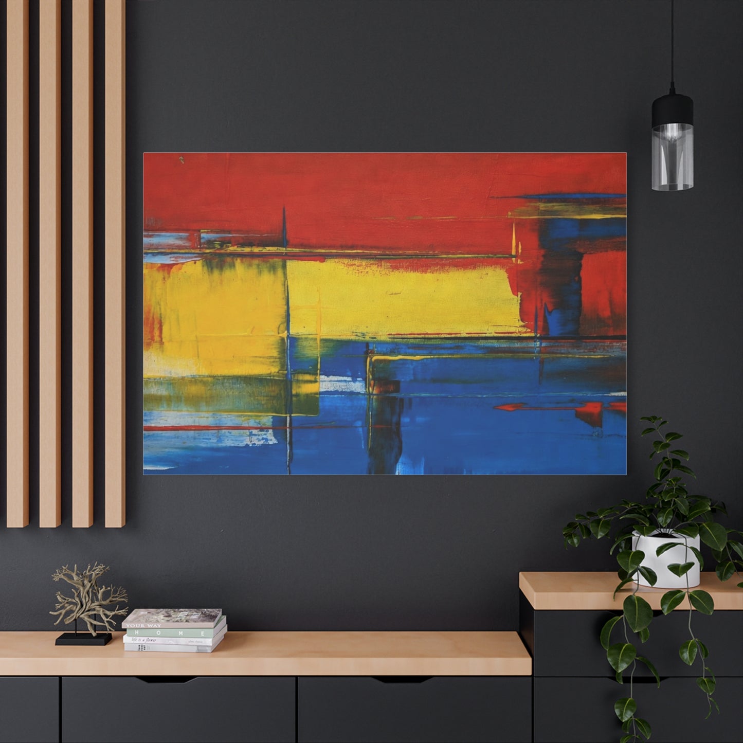 Abstract Color Block Matte Canvas Wall Art — Red, Yellow & Blue Stretched Canvas