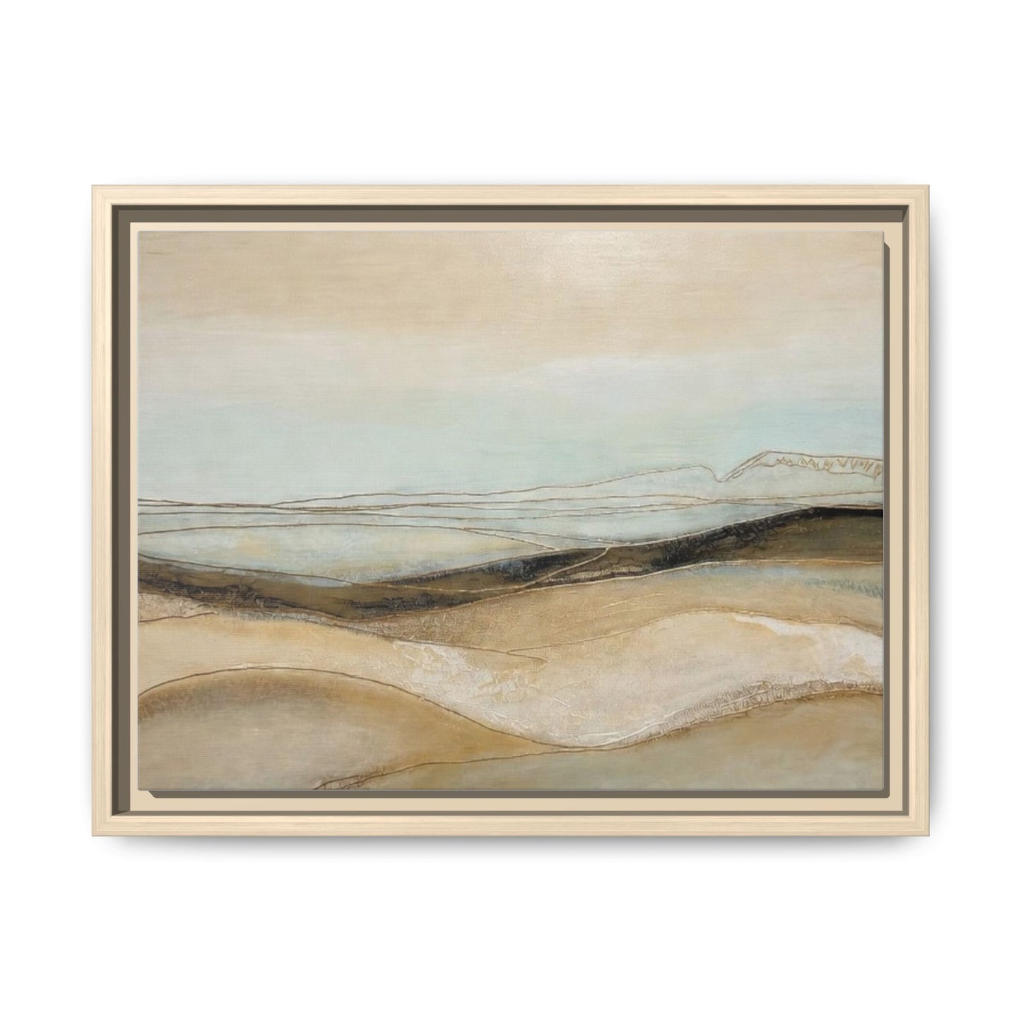 Framed Matte Canvas Wall Art — Neutral Abstract Landscape in Soft Blues & Earth Tones
