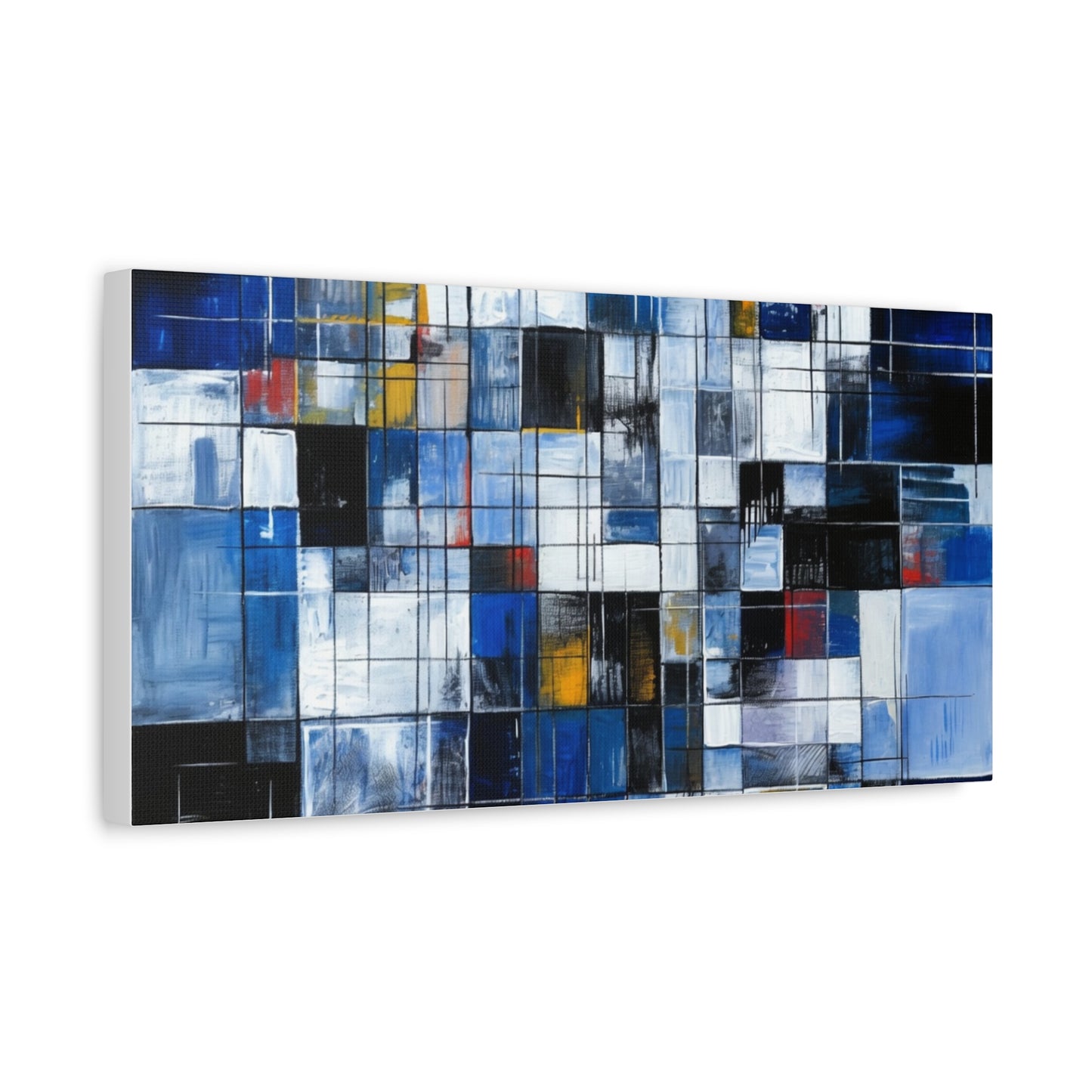 Abstract Blue Grid Matte Stretched Canvas Wall Art (1.25")